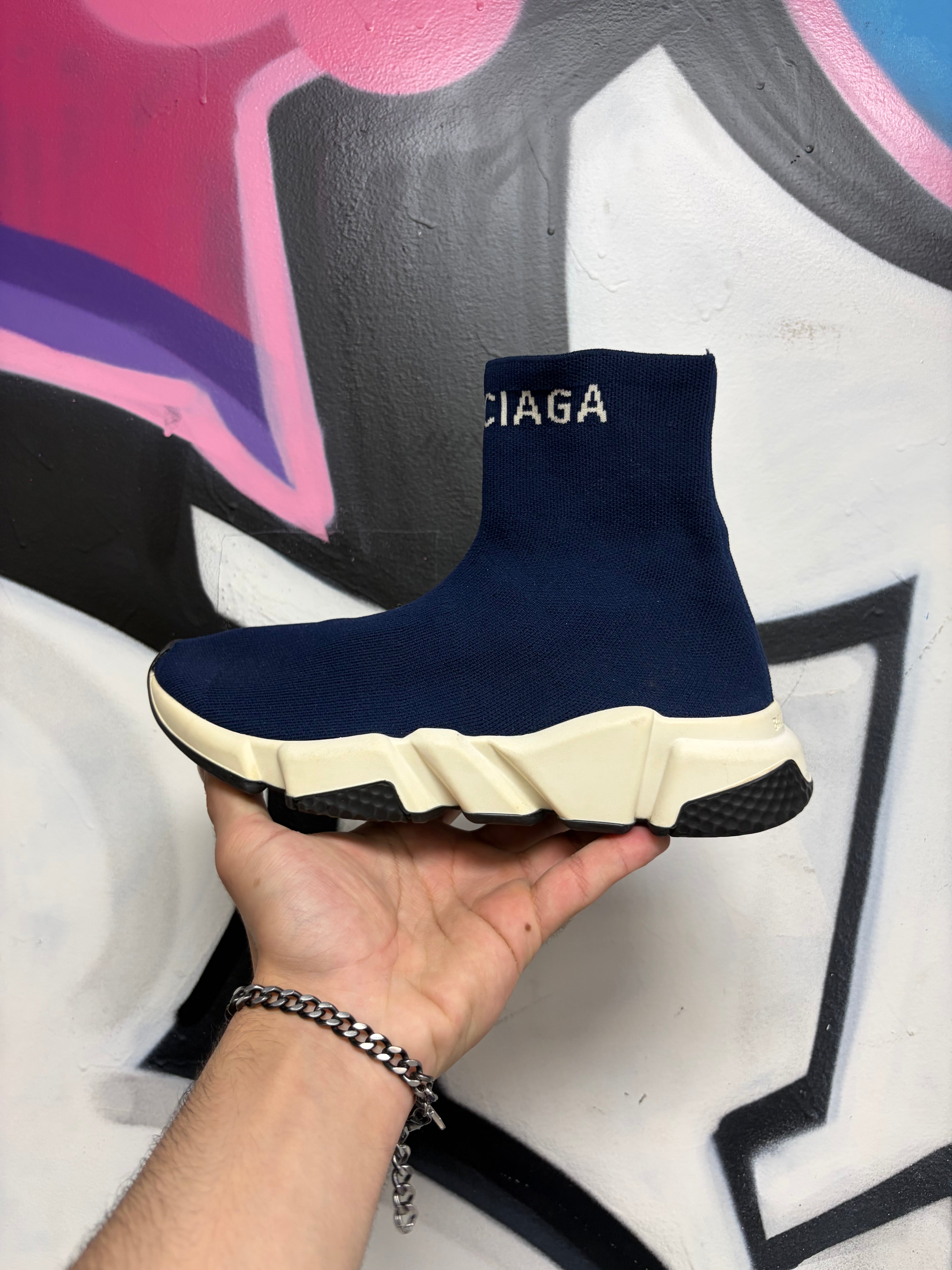 Balenciaga Navy White Sock Runner Sneakers