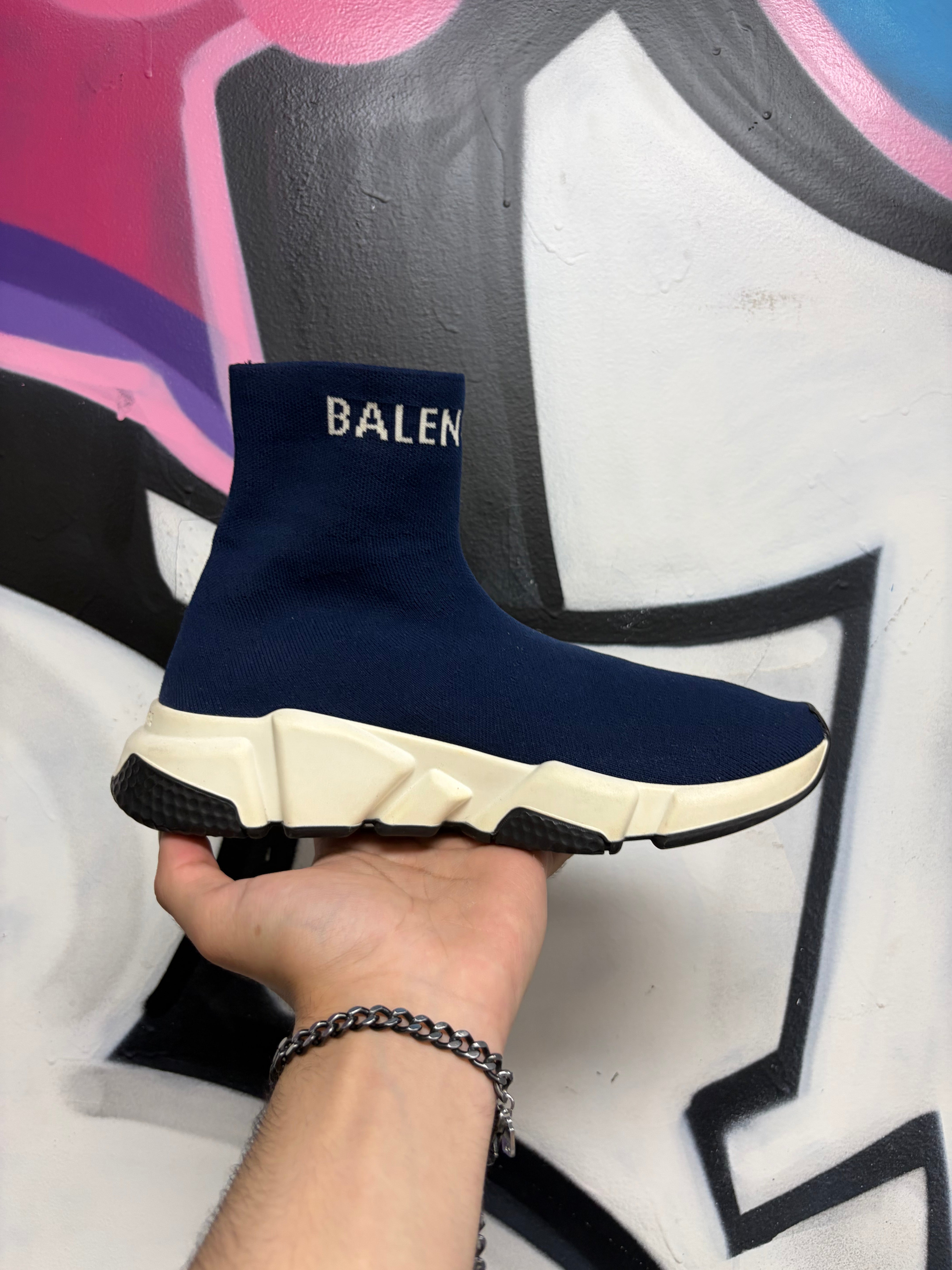 Balenciaga Navy White Sock Runner Sneakers