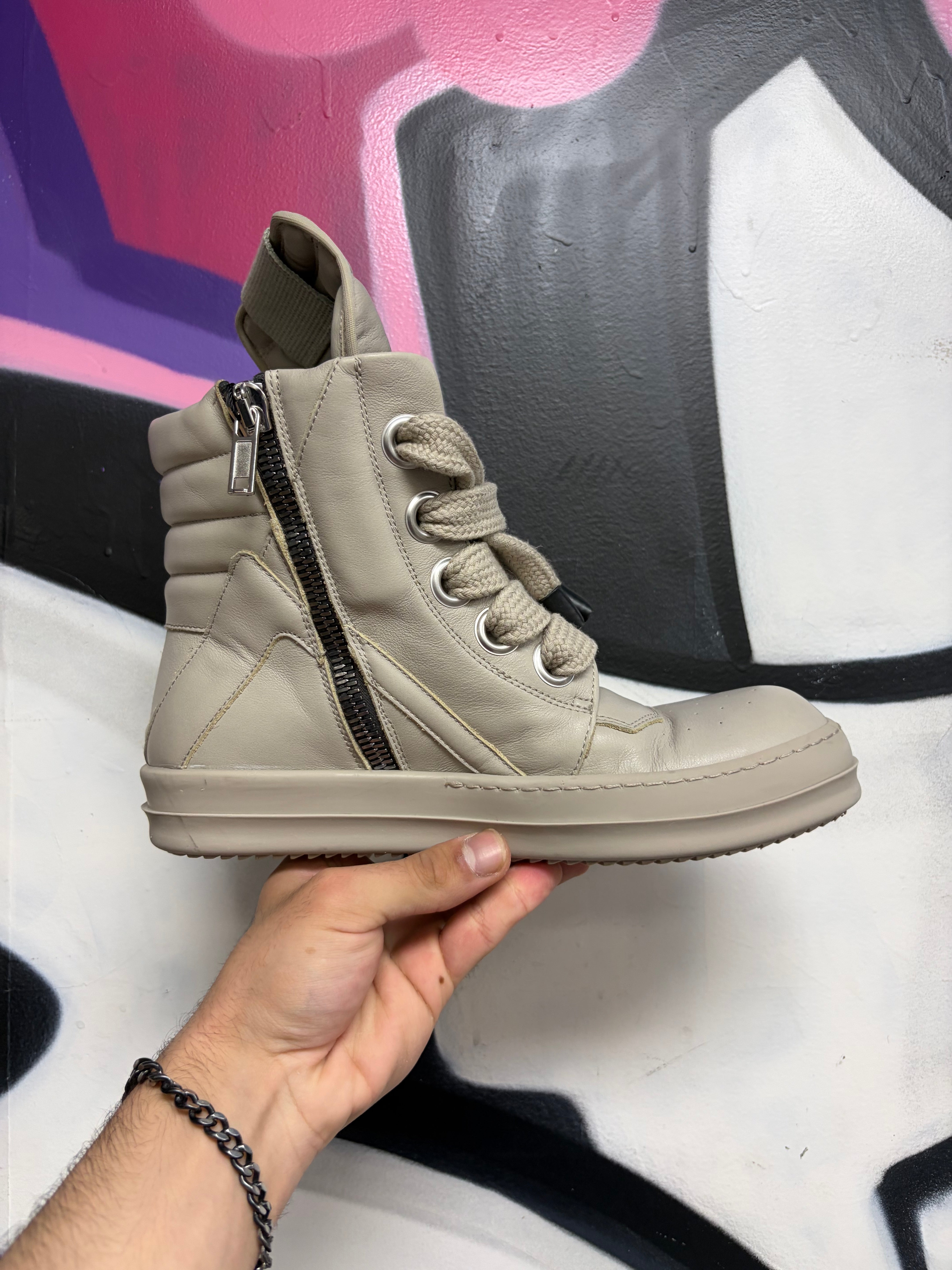 Rick Owens Grey Jumbo Lace Geobasket Sneakers