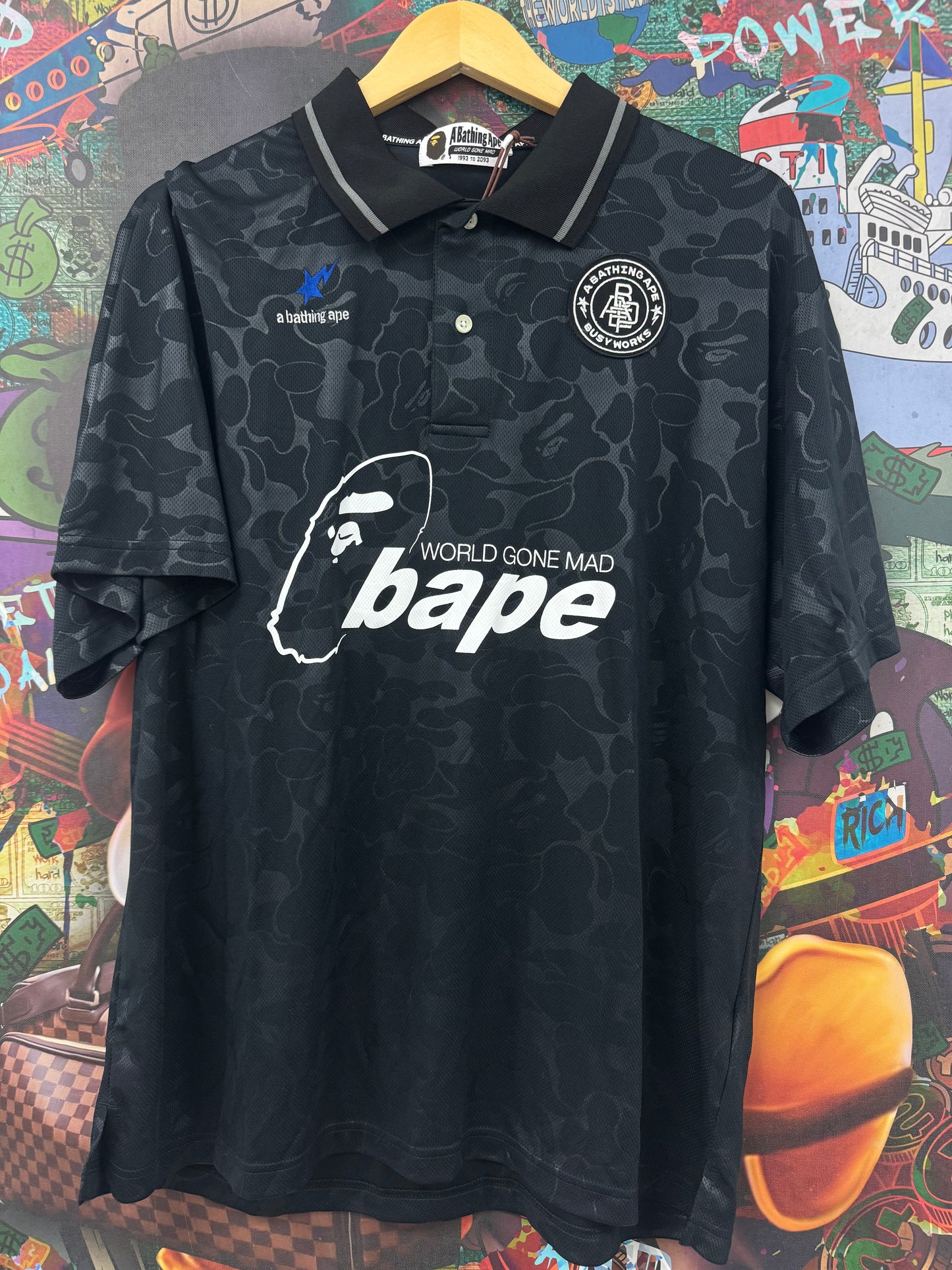 BAPE WGM Black Camo Soccer Jersey New Large With Tags