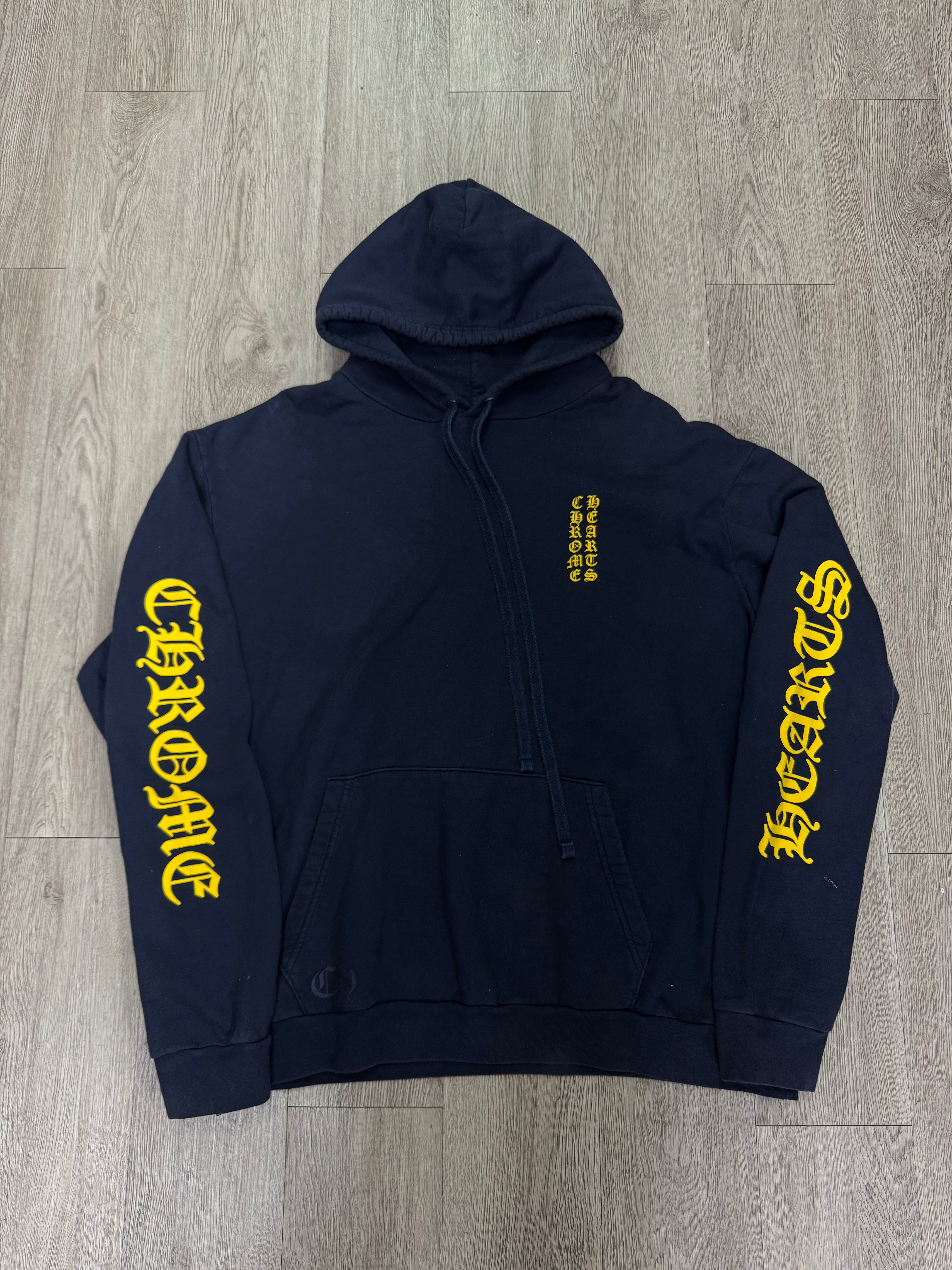 Chrome  Hearts Navy Yellow Vertical Logo Hoodie