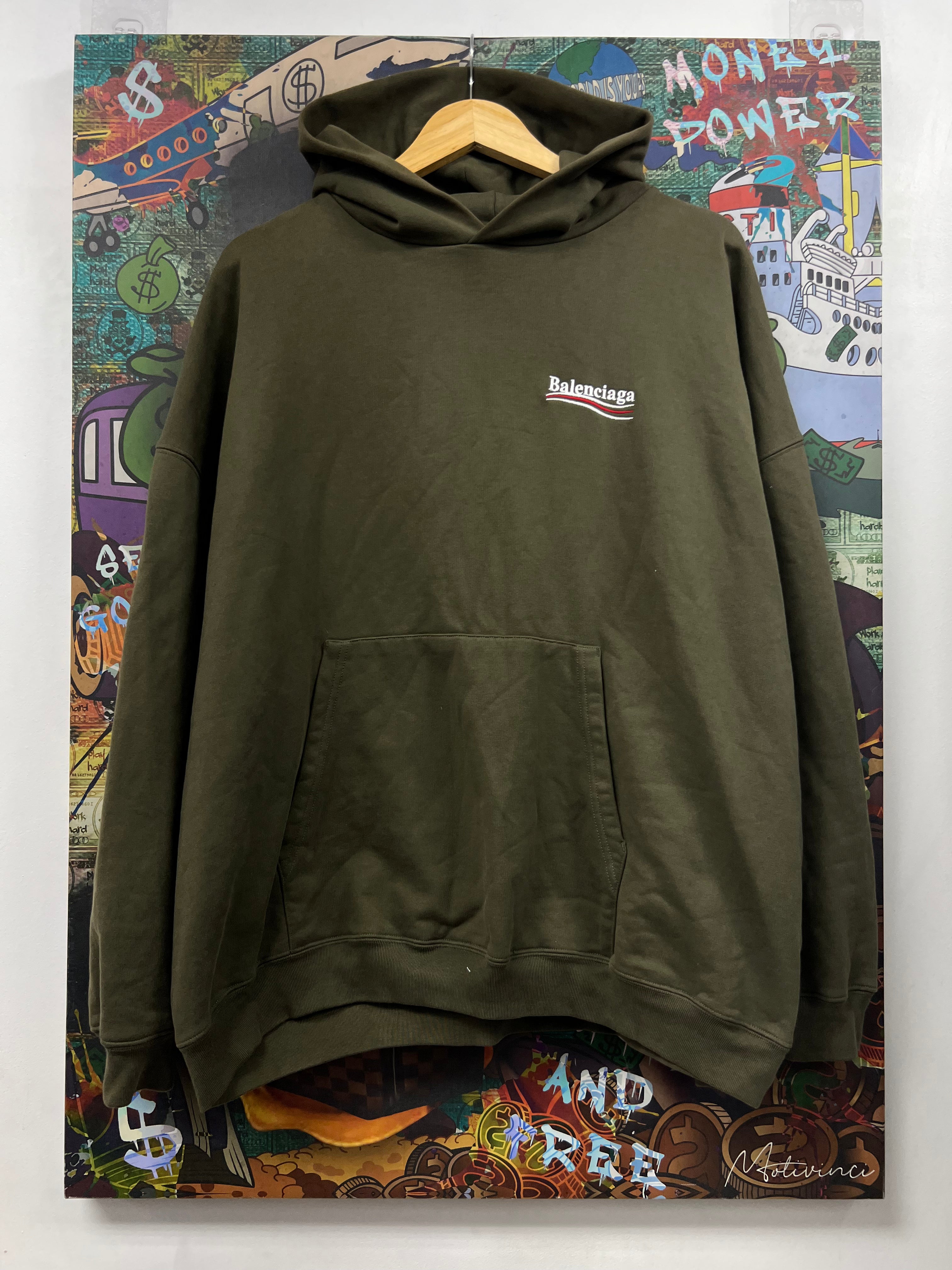 Balenciaga Olive Campaign Logo Hoodie