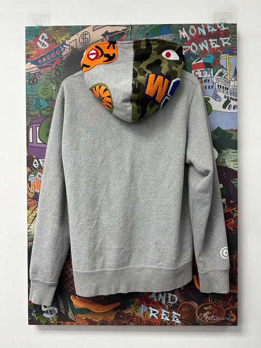 BAPE Zip Up Reversable Grey Camo Shark Large Used