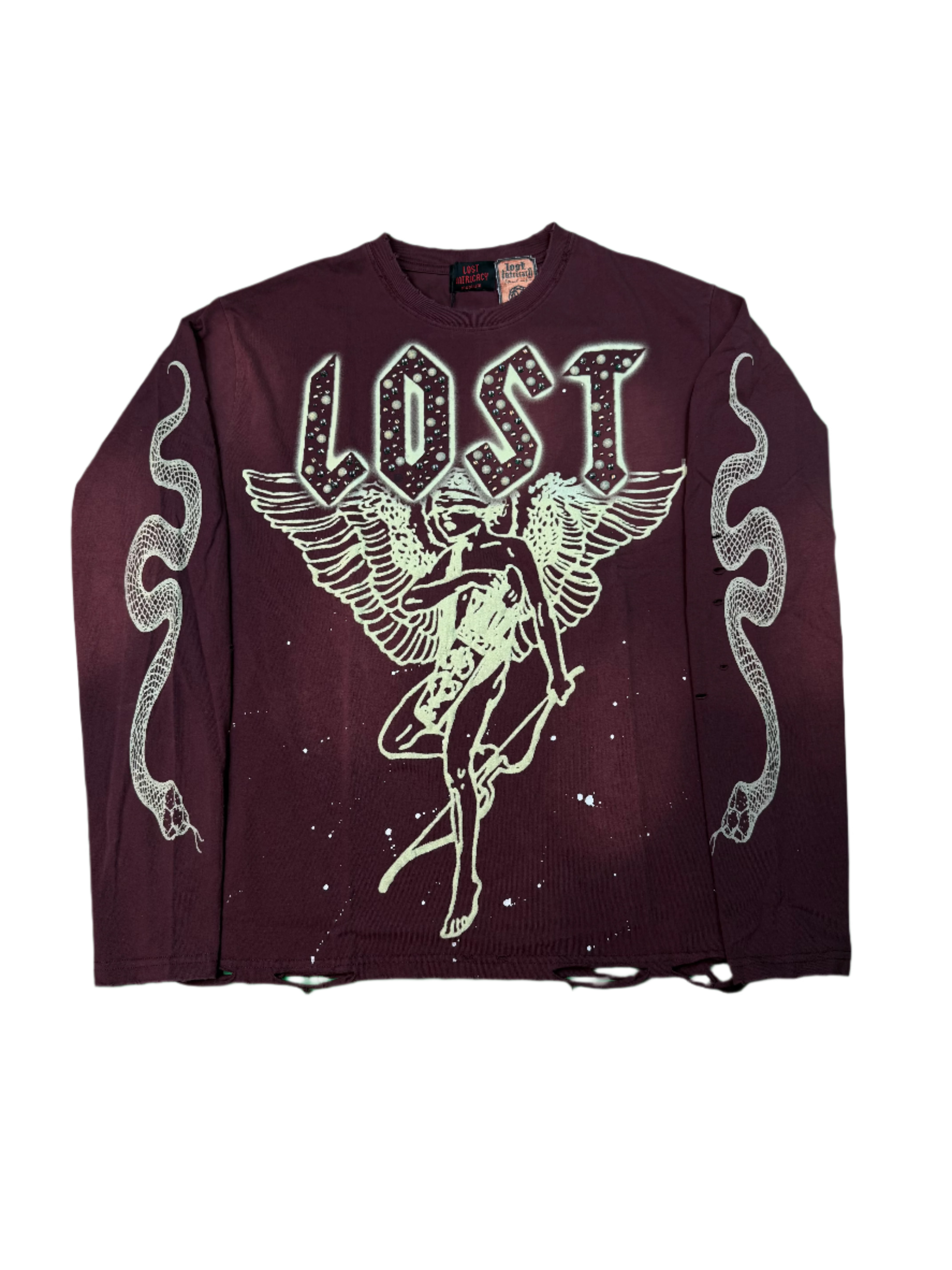 Lost Intricacy Burgundy Angel LS Tee (XS-XXL) New
