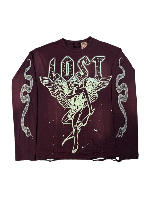 Lost Intricacy Burgundy Angel LS Tee (XS-XXL) New