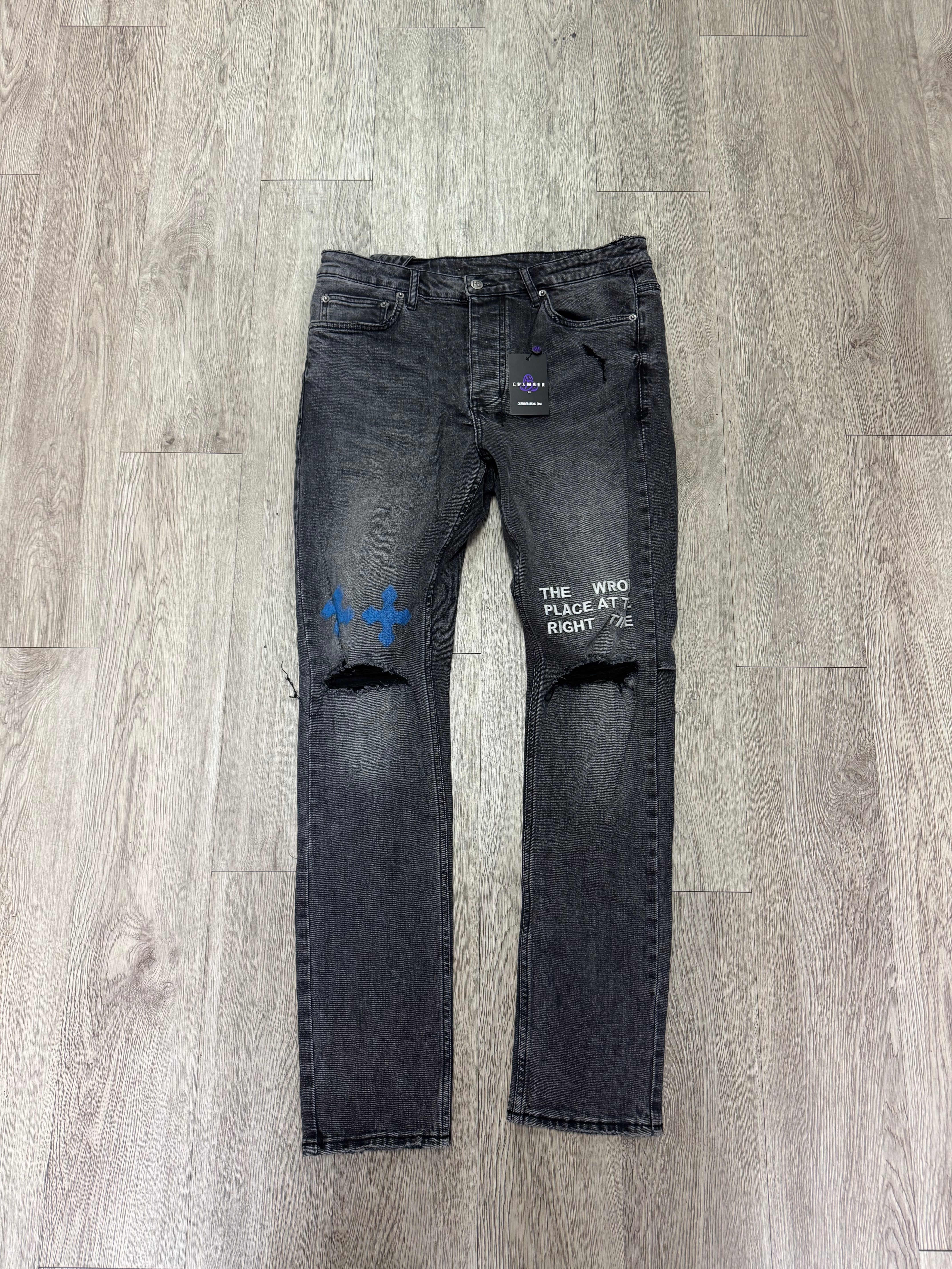 Ksubi Black Wash Blue Ripped Jeans