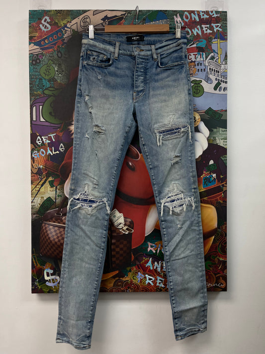 Amiri Mx1 Light Wash Blue Paisley Jeans