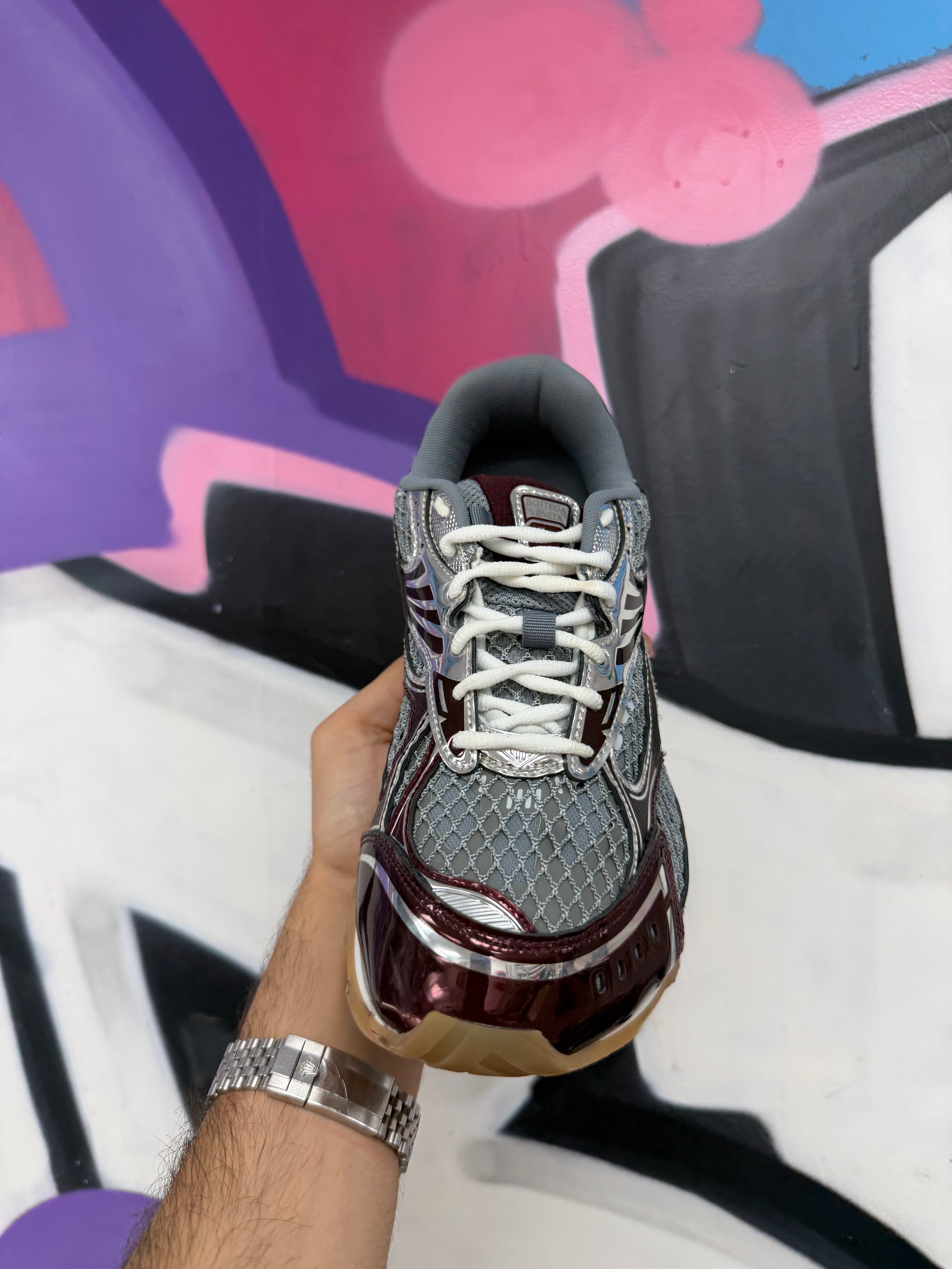Bottega Veneta Burgundy Silver Orbits Sneakers