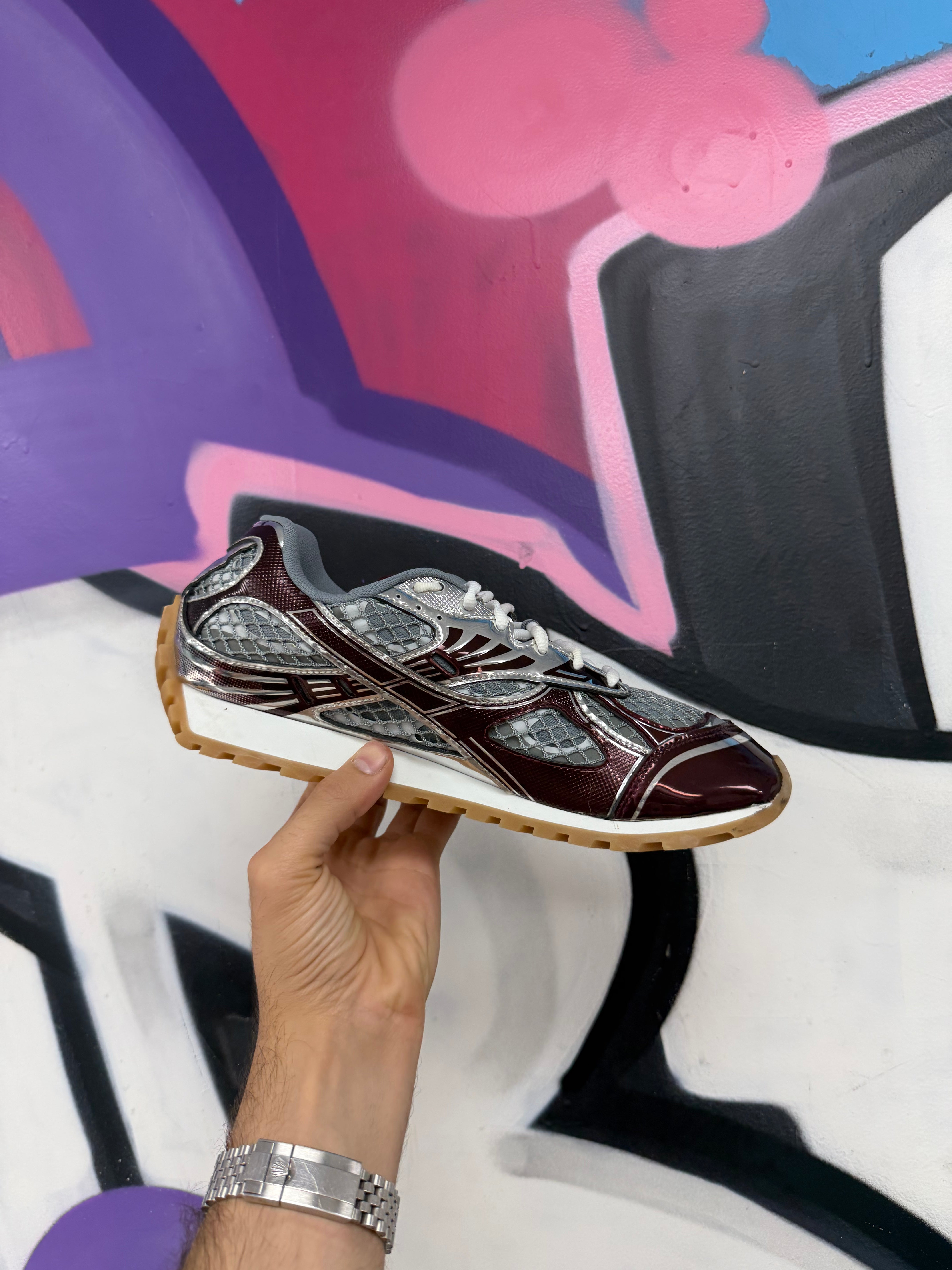 Bottega Veneta Burgundy Silver Orbits Sneakers