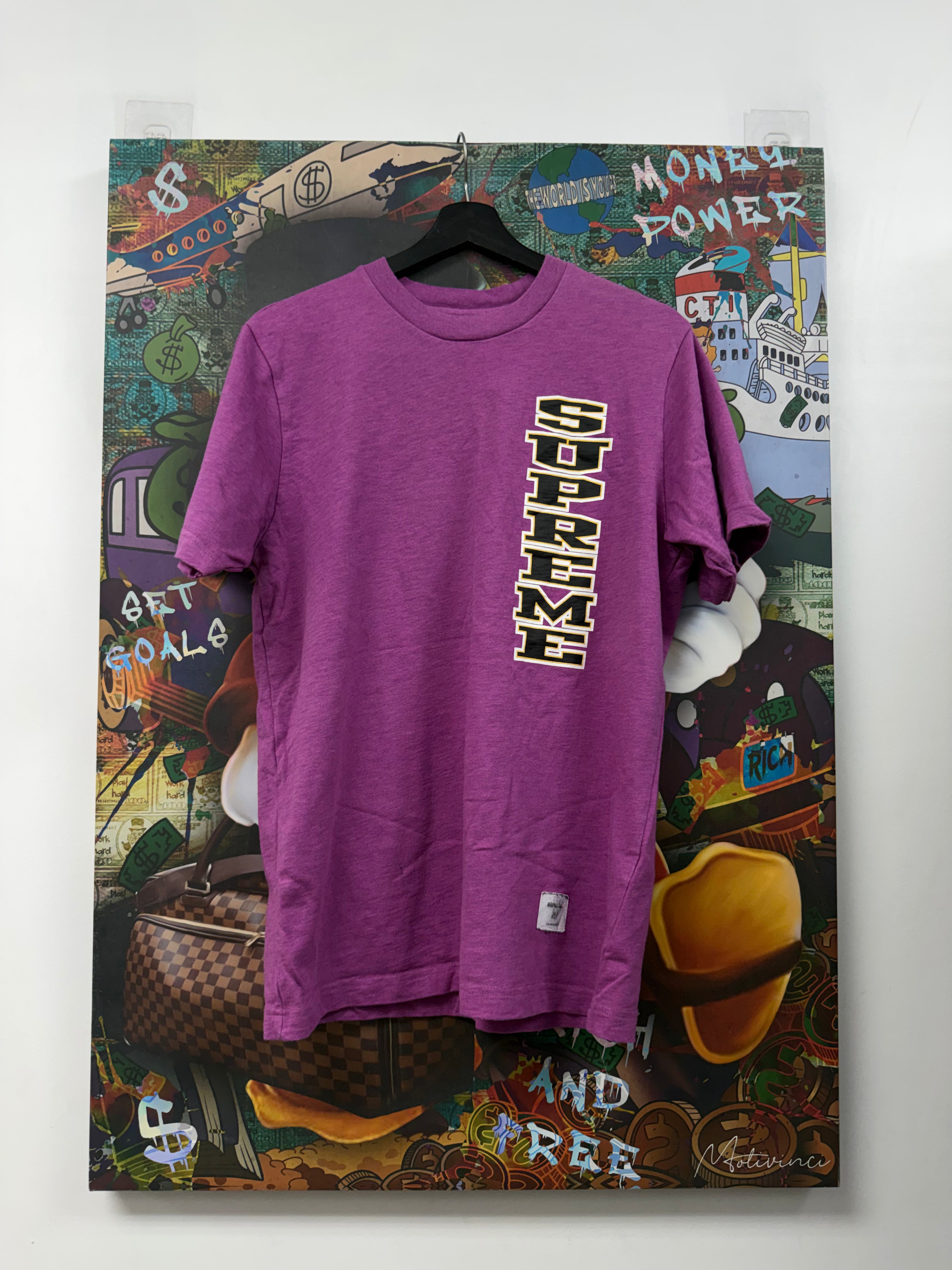 Supreme Purple Black Vertical Logo Tee