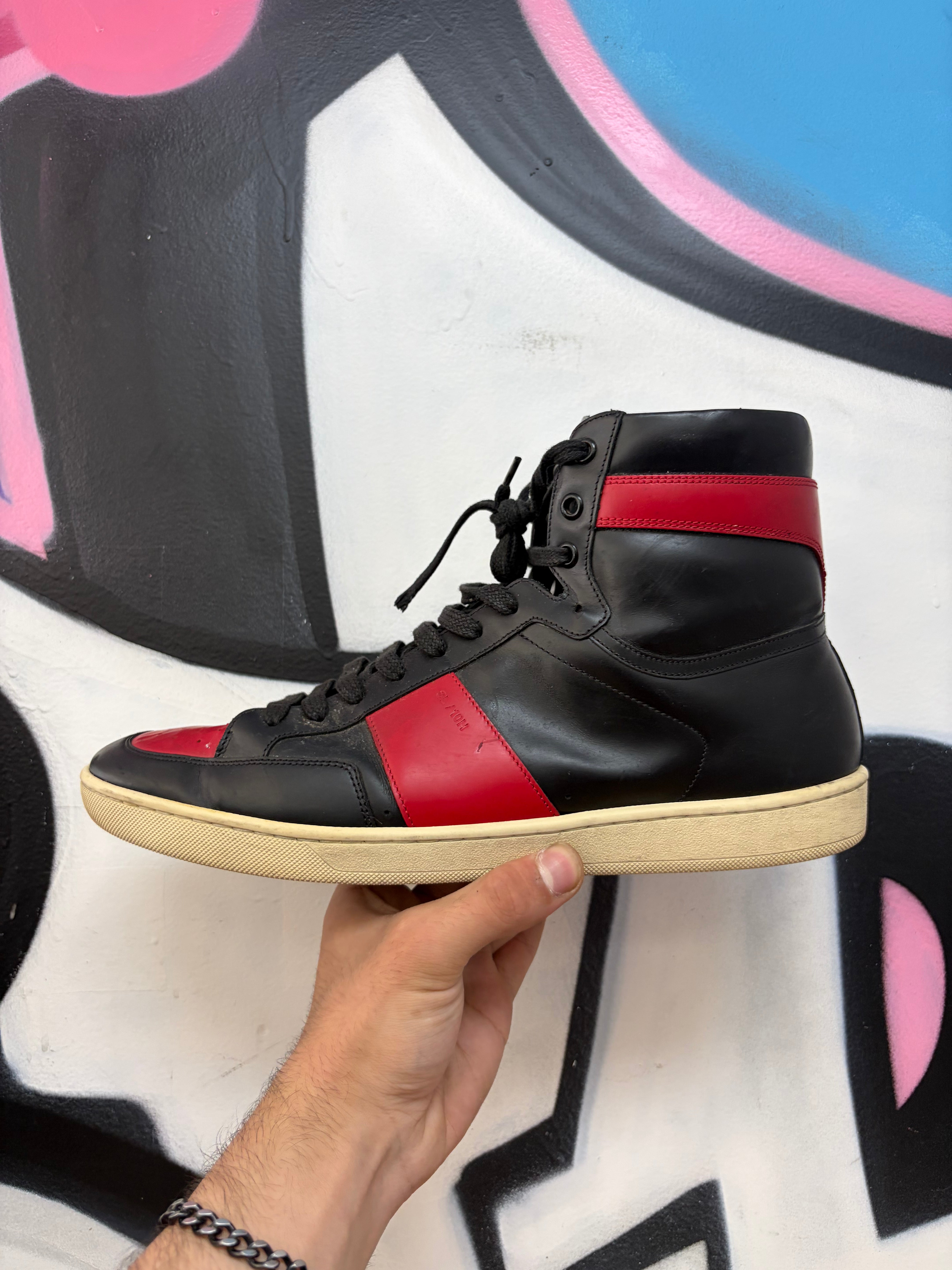 YSL Black Red High Sneakers