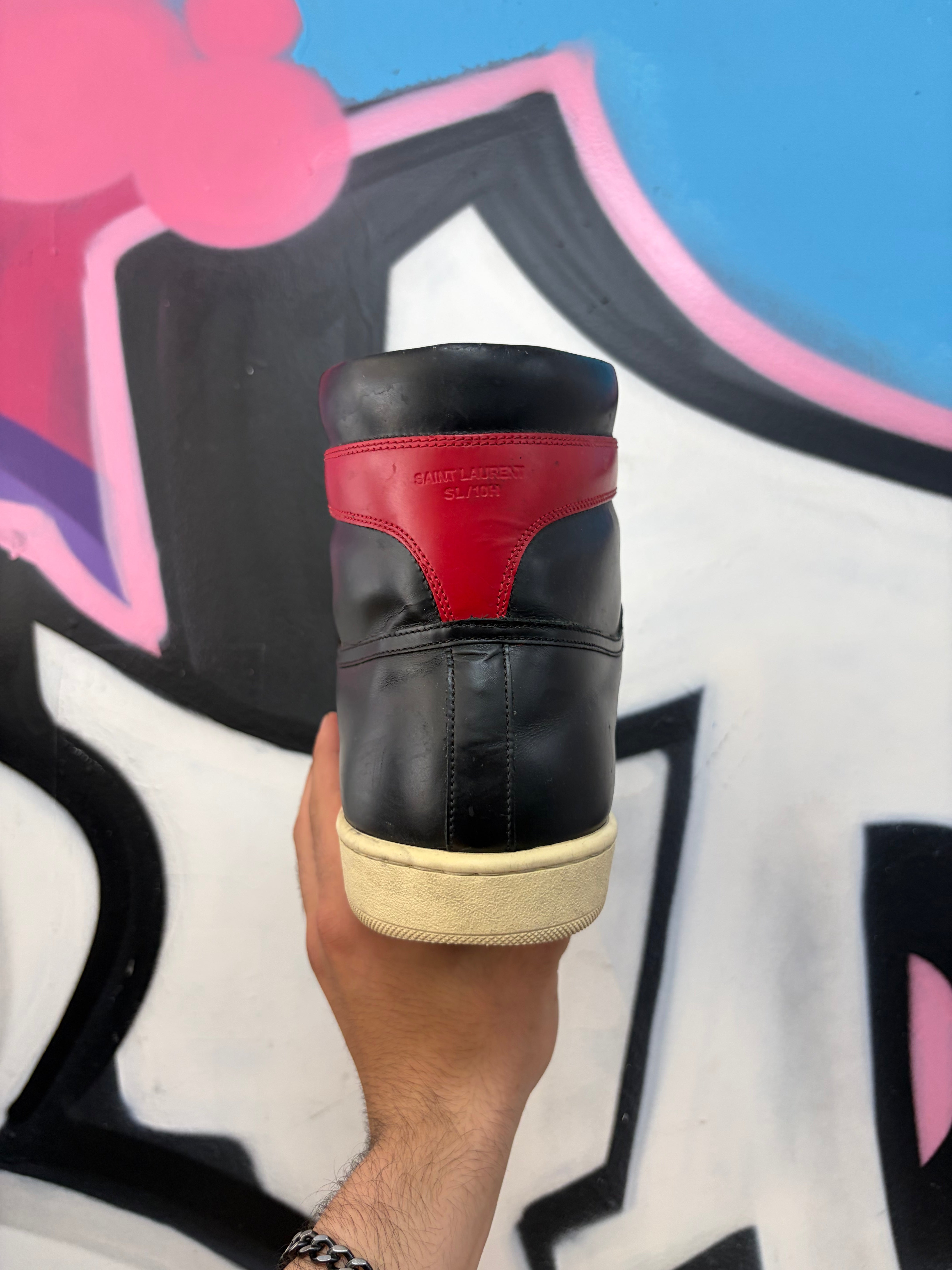 YSL Black Red High Sneakers