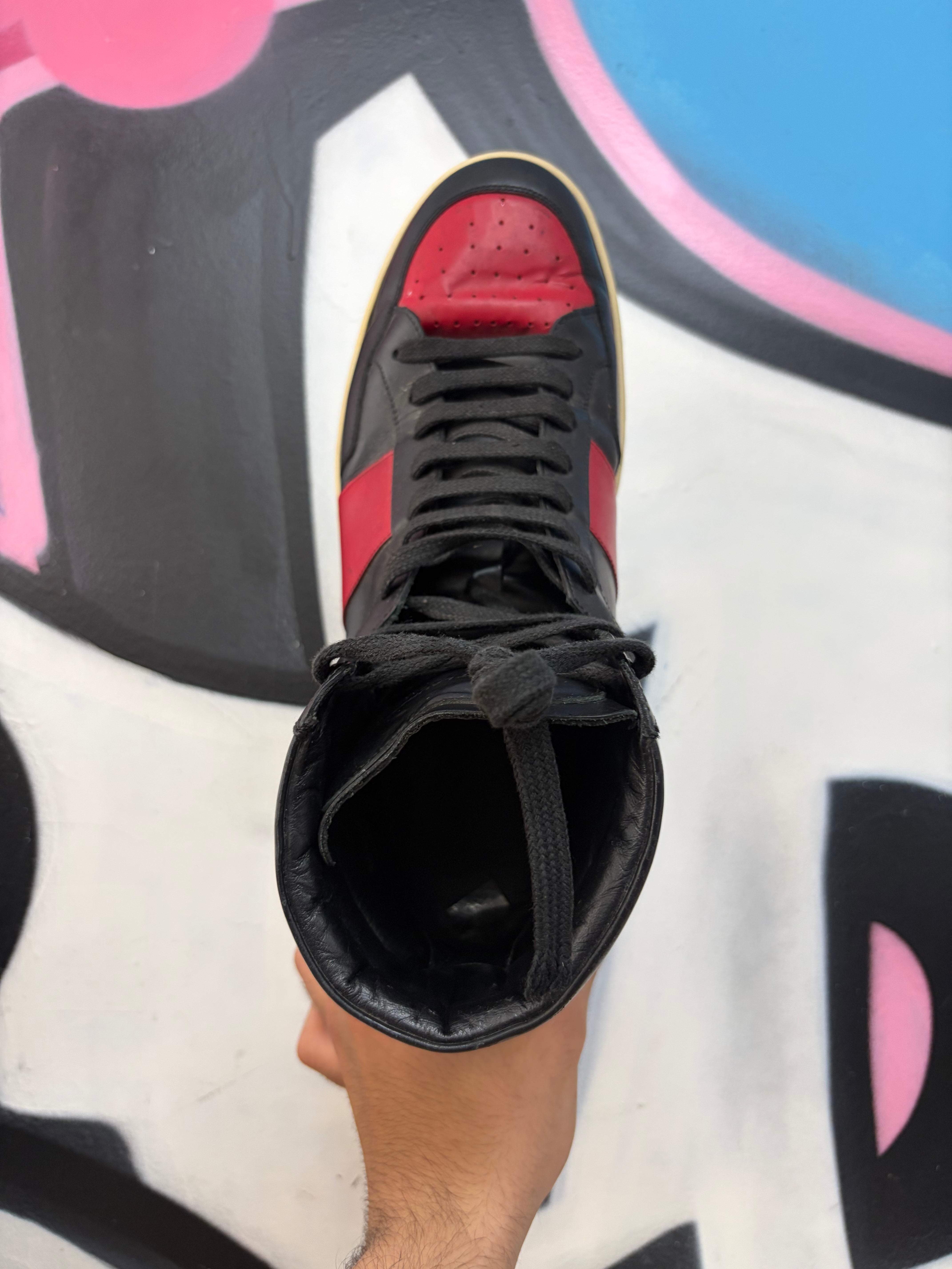 YSL Black Red High Sneakers