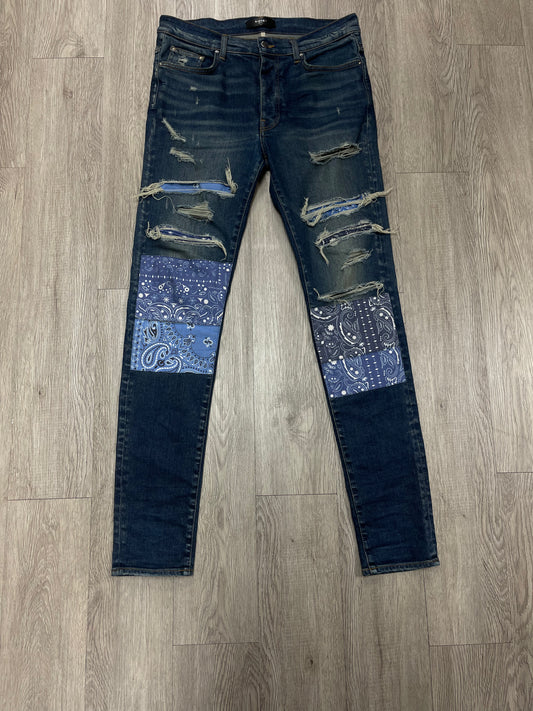 Amiri Dark Wash Paisley Patchwork Jeans