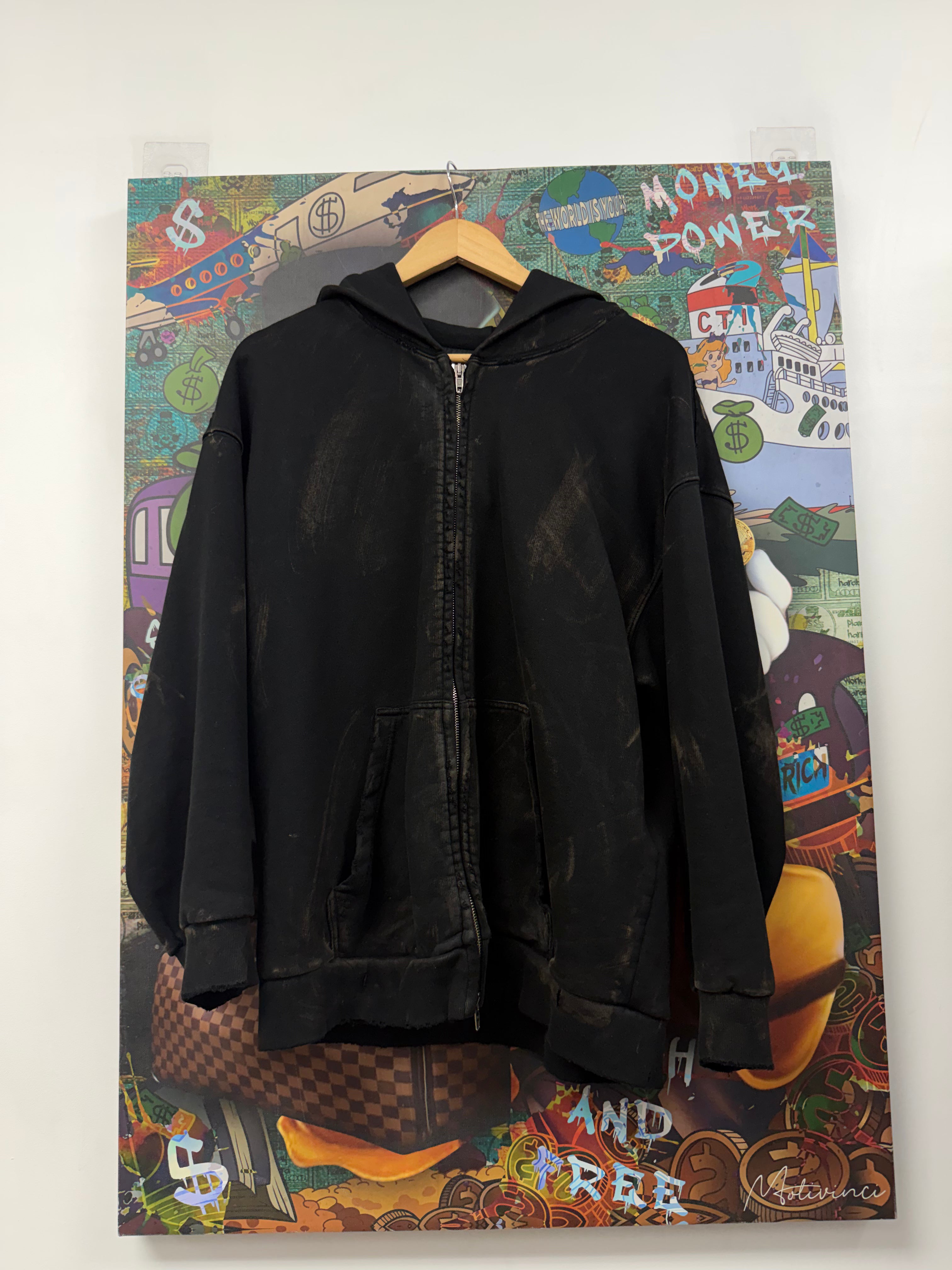 Balenciaga Black Wash Bleached Distressed Zip Up
