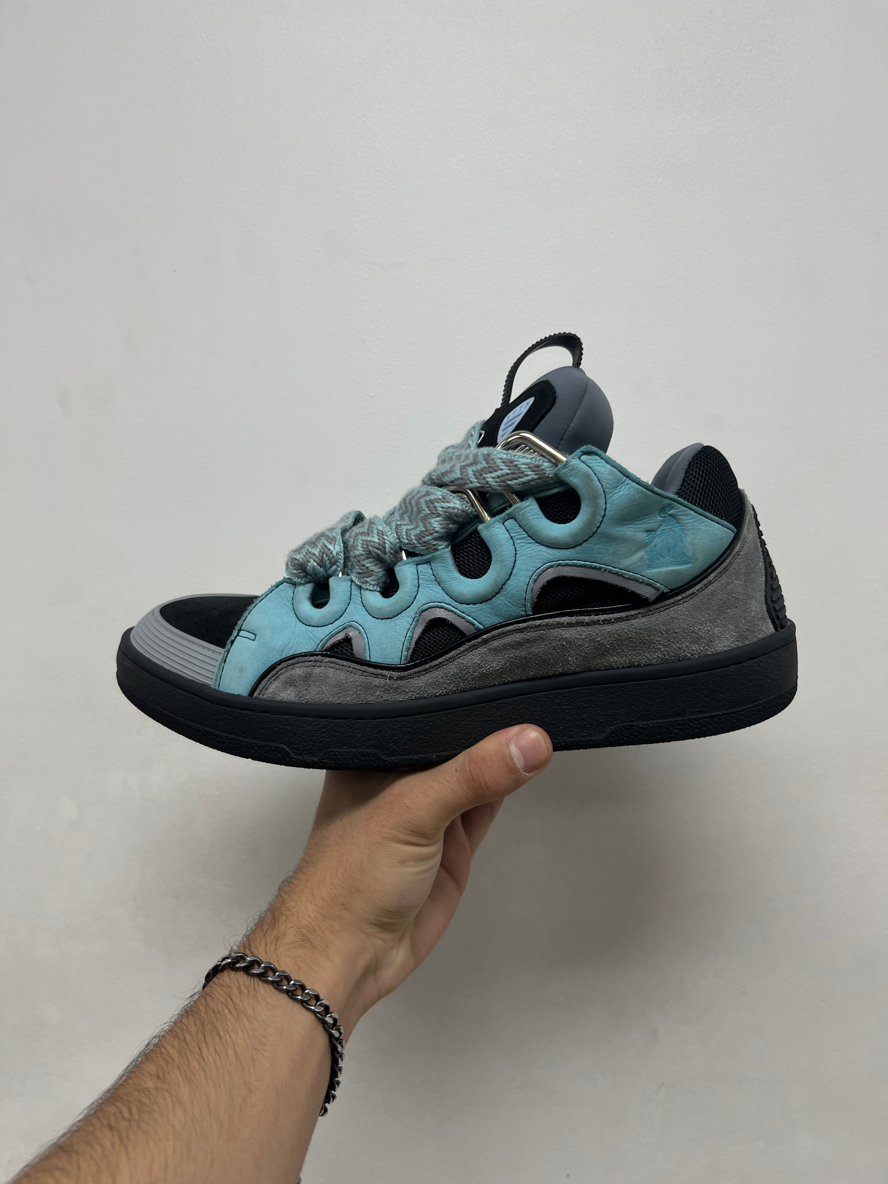 Lanvin Black Teal Curb Sneakers