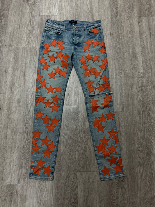 Amiri Chemsit Jeans Light Wash Orange Stars Used