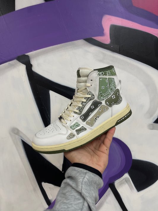 Amiri Skel High Top Olive Paisley Sneaker