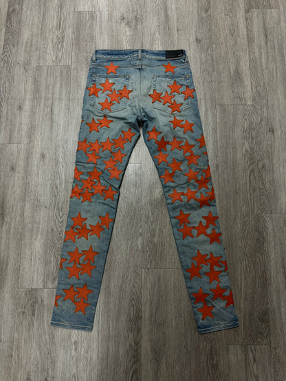 Amiri Chemsit Jeans Light Wash Orange Stars Used