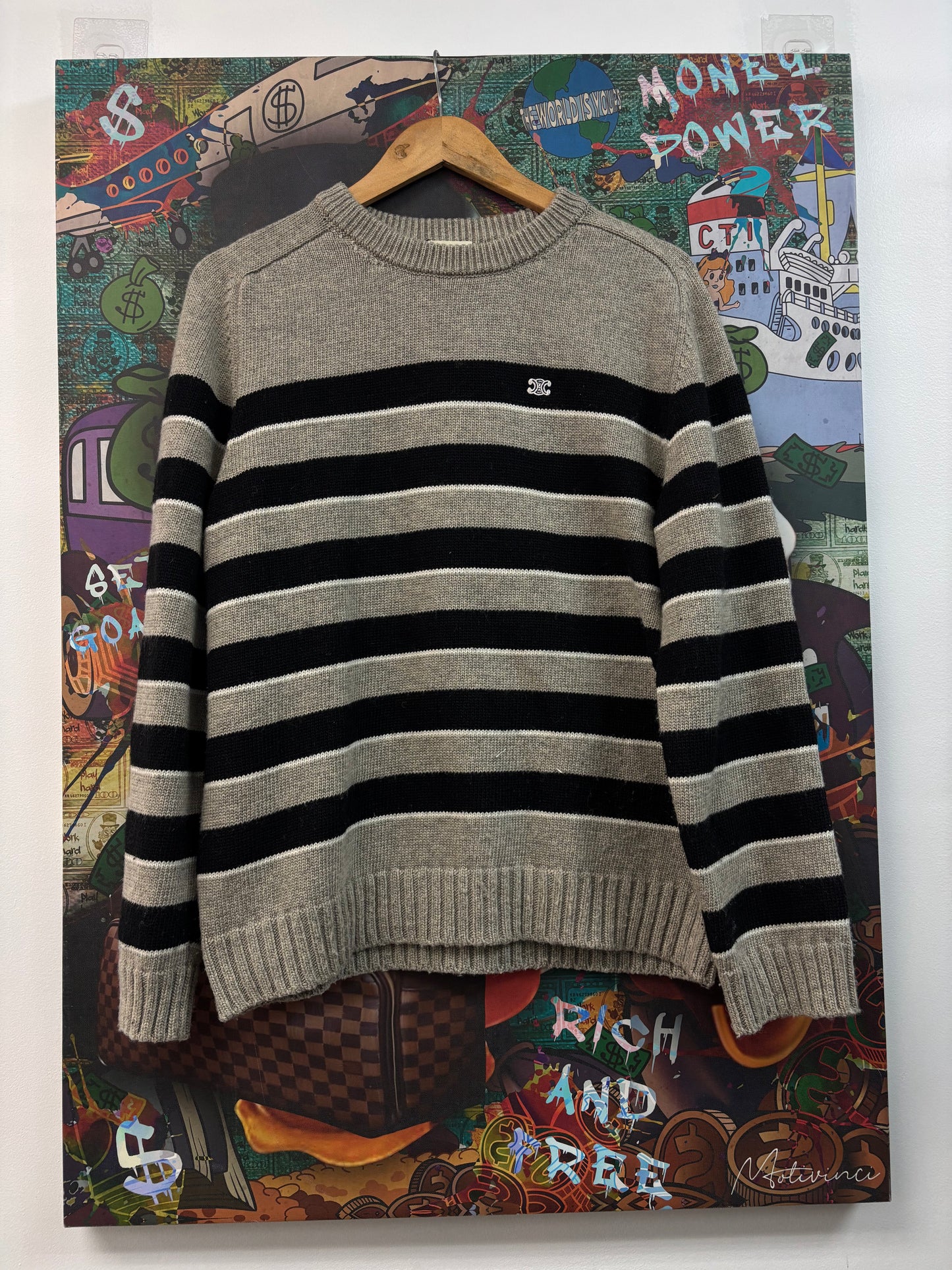 Celine Grey Black Stripe Crewneck