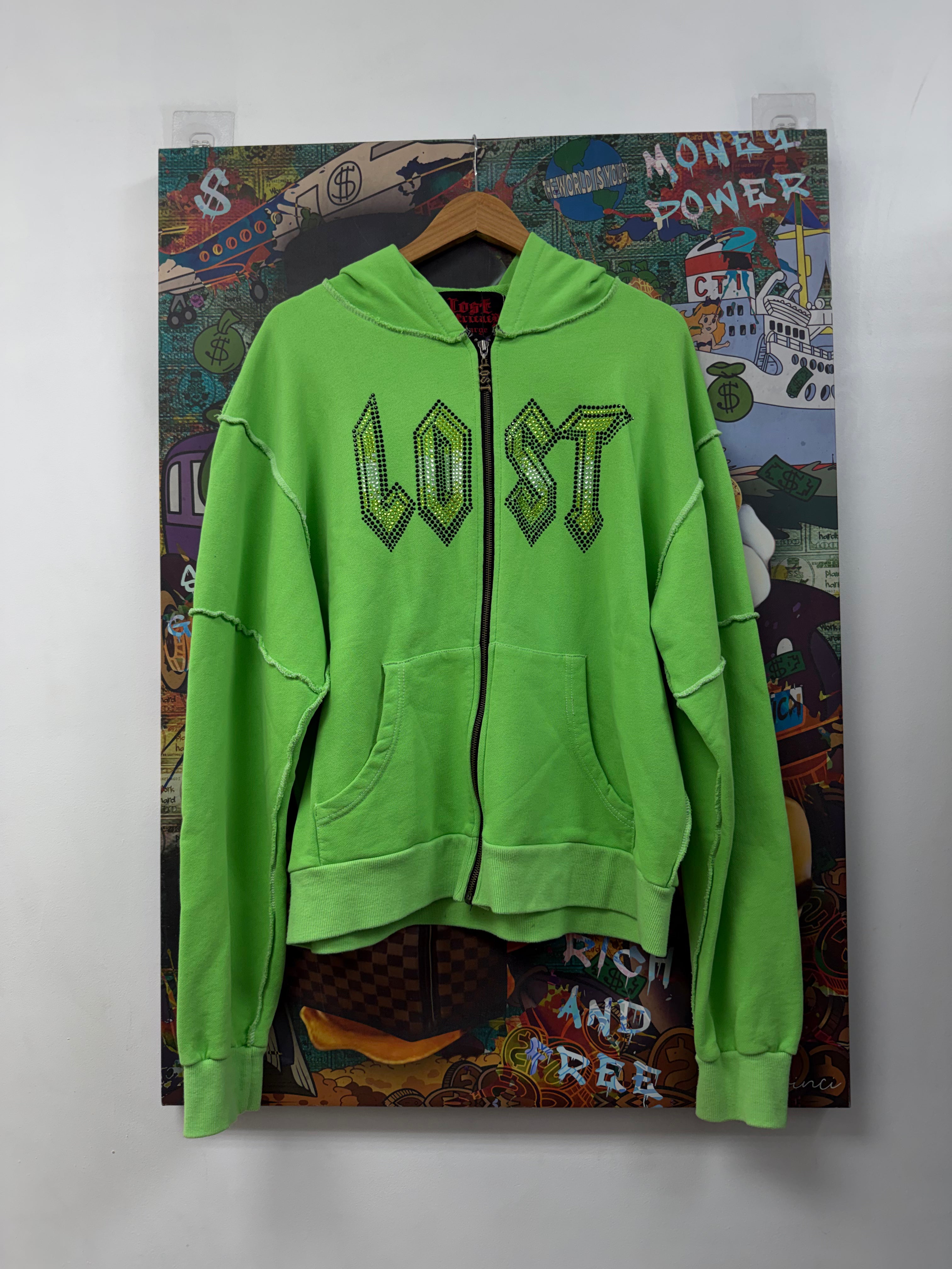 Lost Intricacy Lime Green Rhinestone Zip Up
