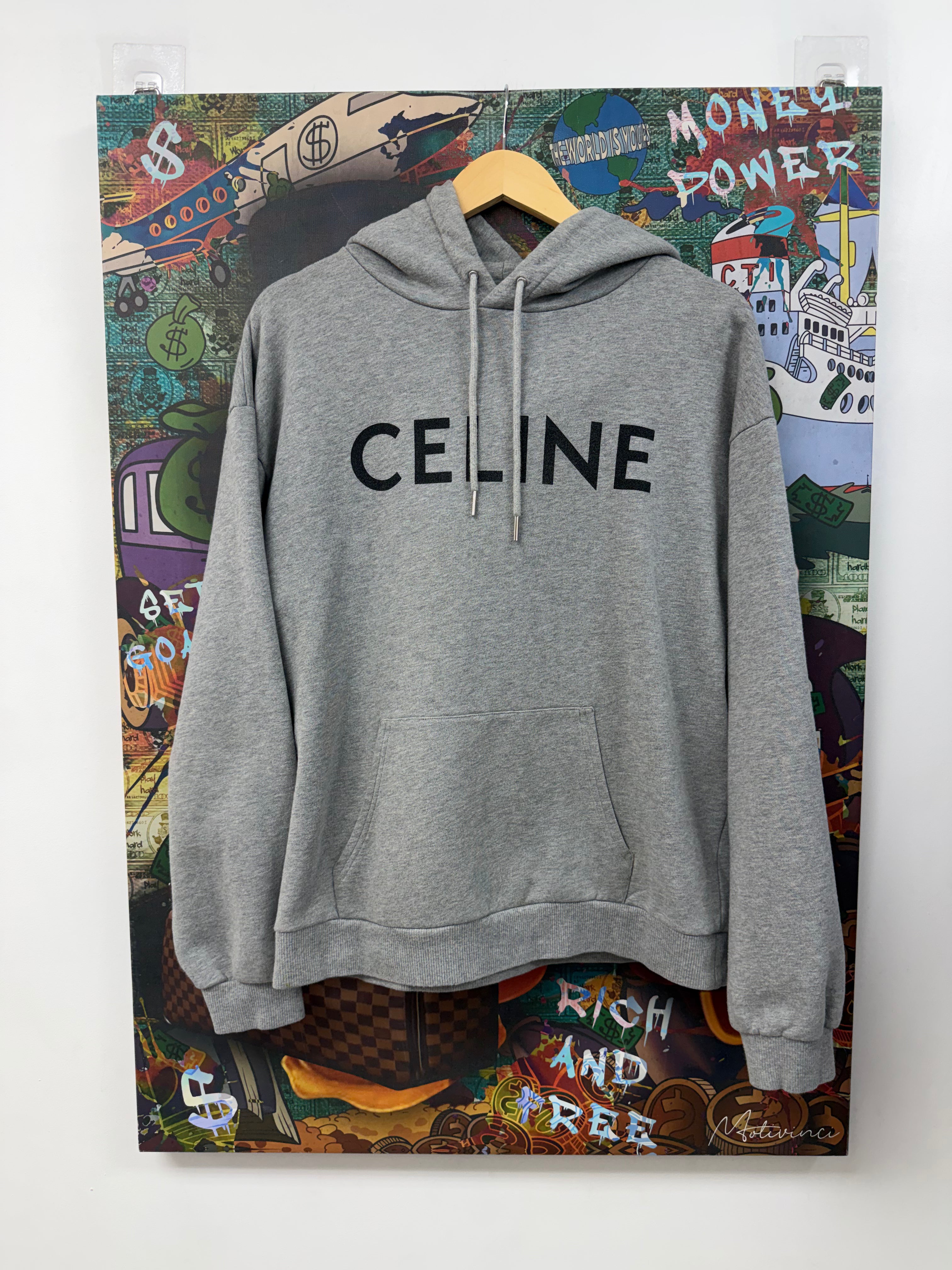 Celine Grey Black Chest Logo Hoodie