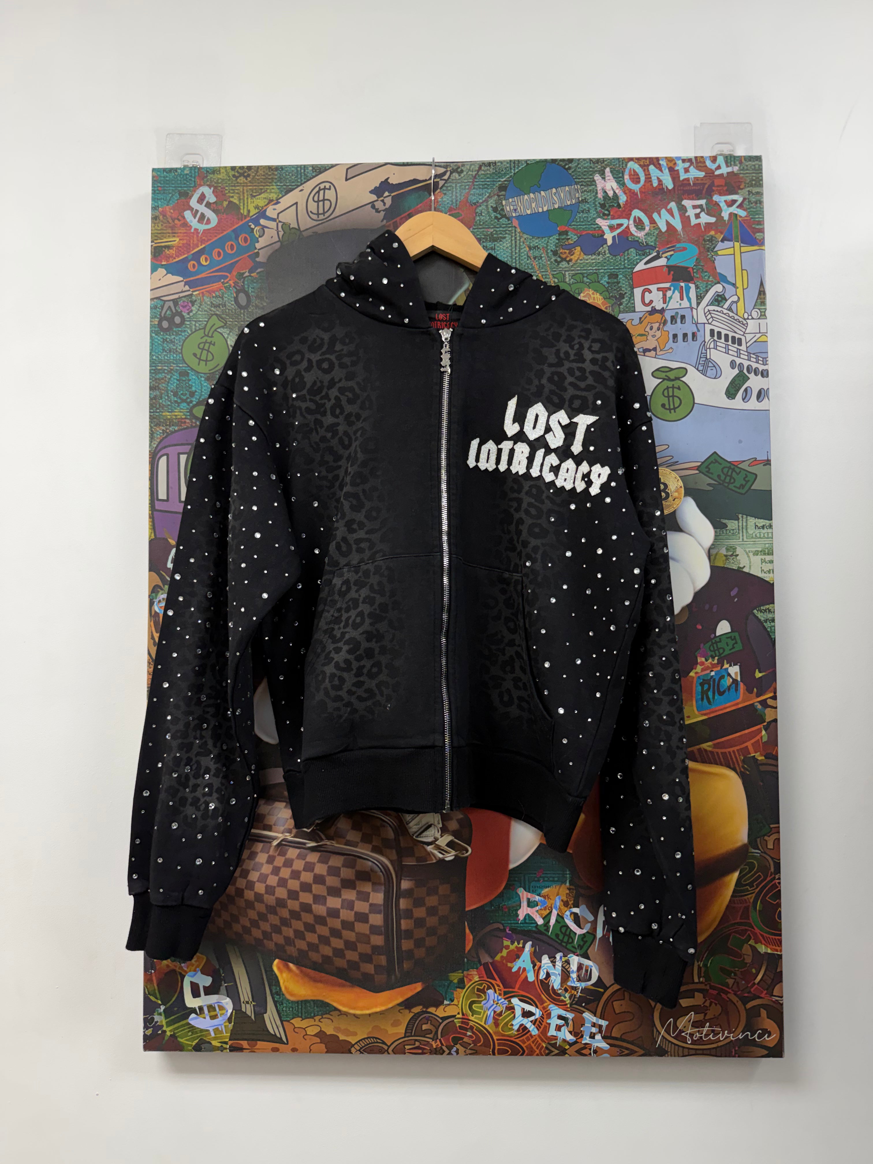 Lost Intricacy Panther Rhinestone Zip Up
