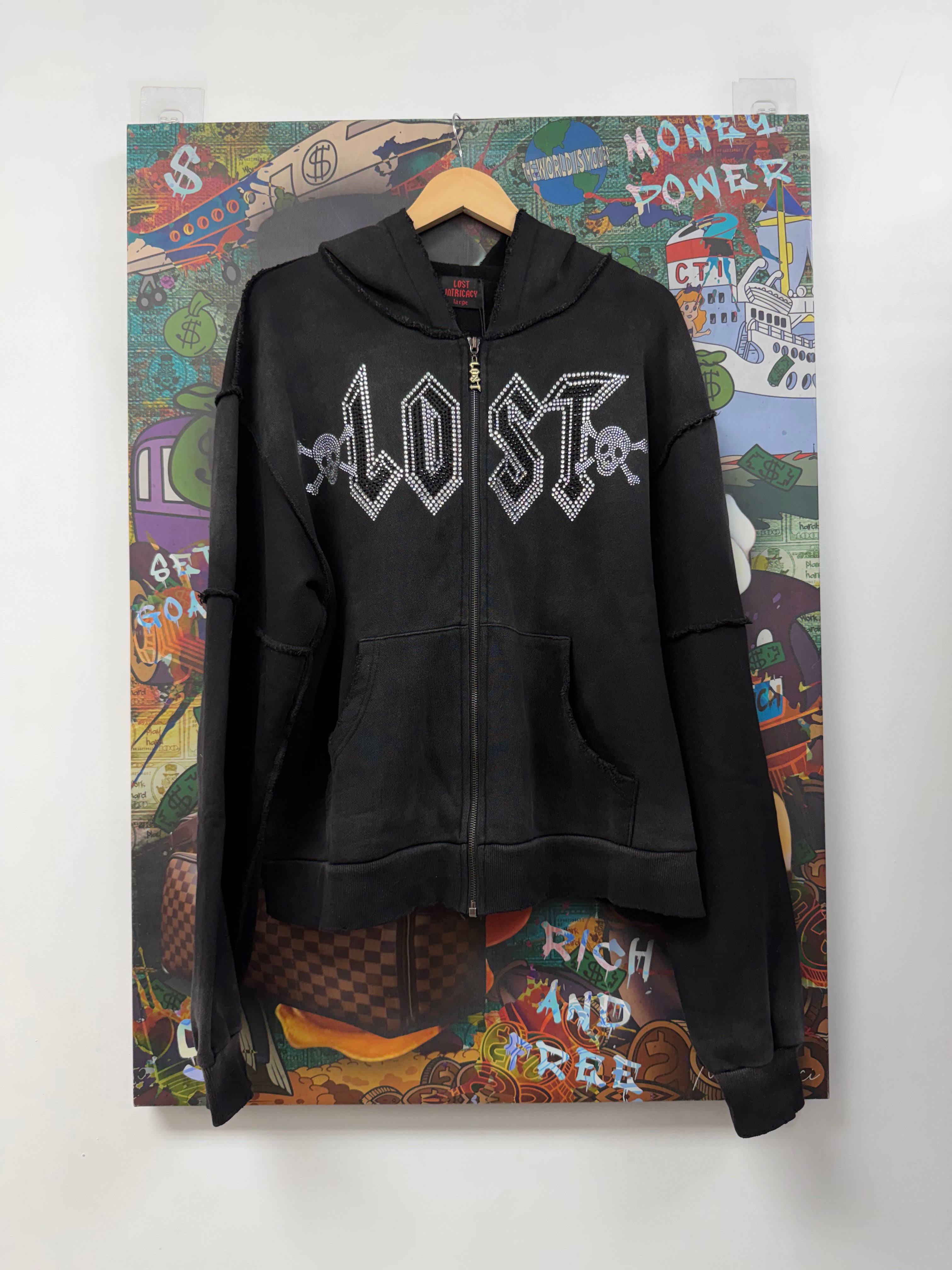 Lost Intricacy Black Wash Skulls Rhinestone Zip Up