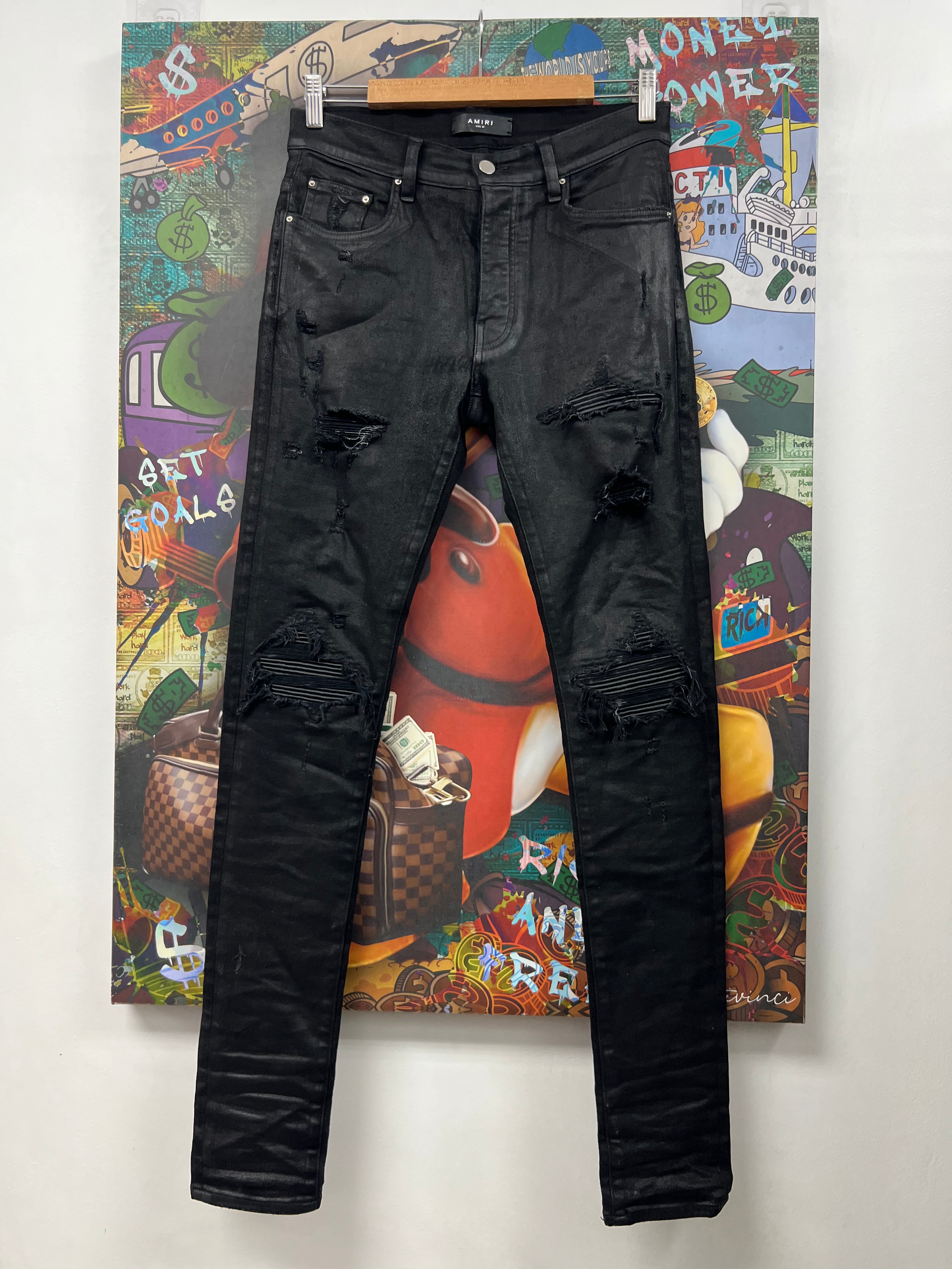 Amiri MX1 Black Wax Patch Jeans