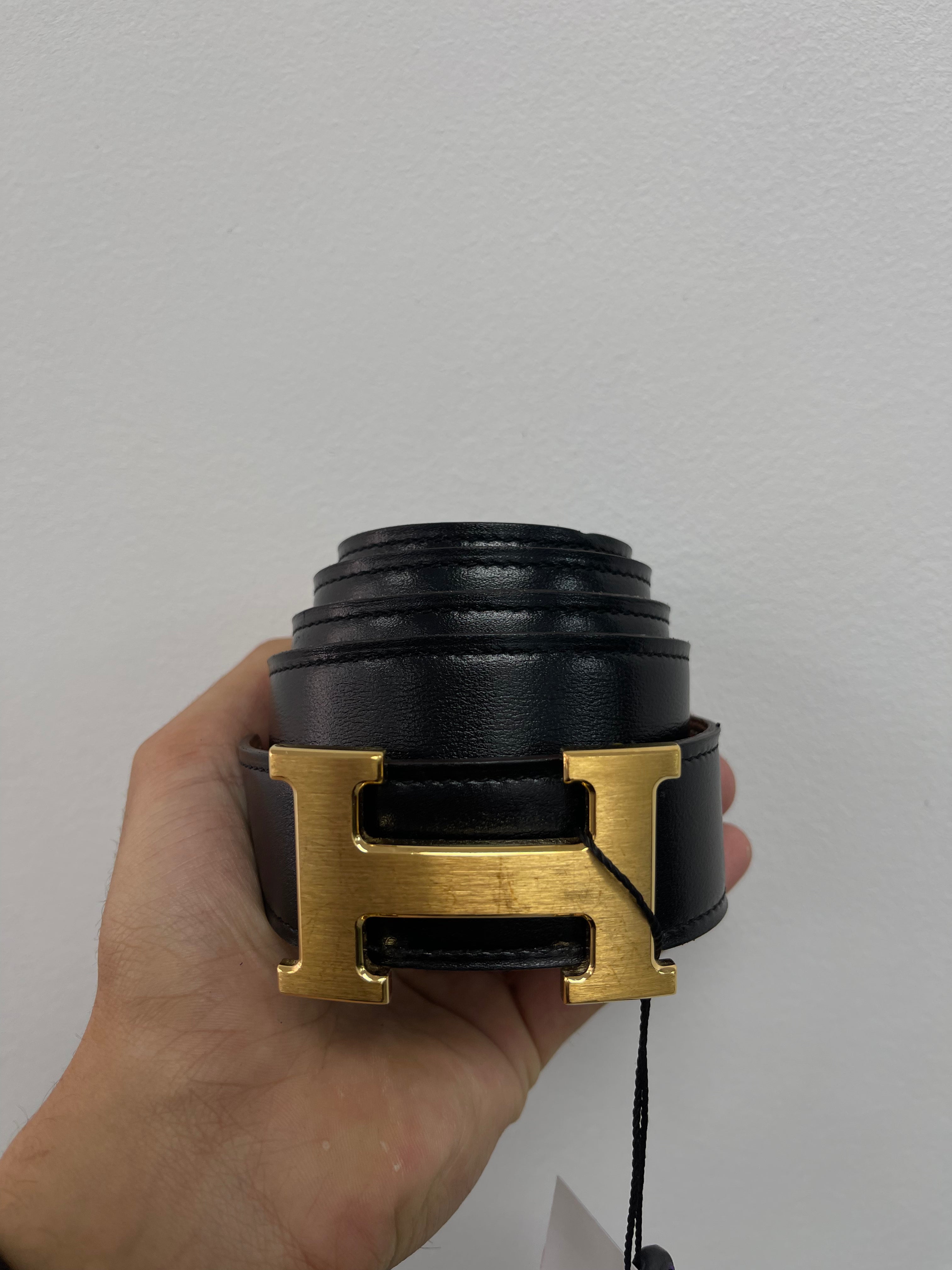 Hermes Gold Buckle Black Belt