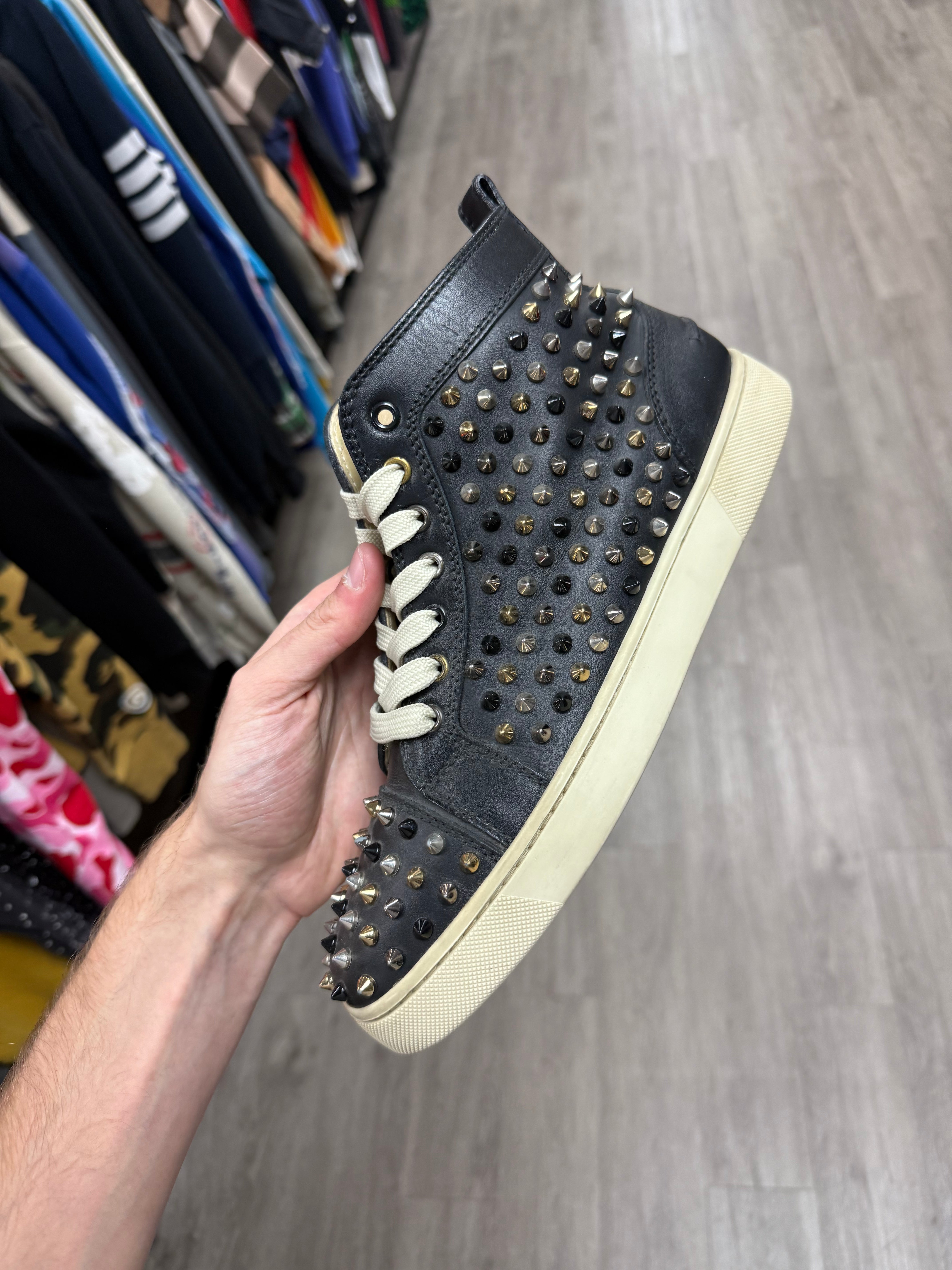 Christian Louboutin High Top Black Cream Used 41 (8) With Box
