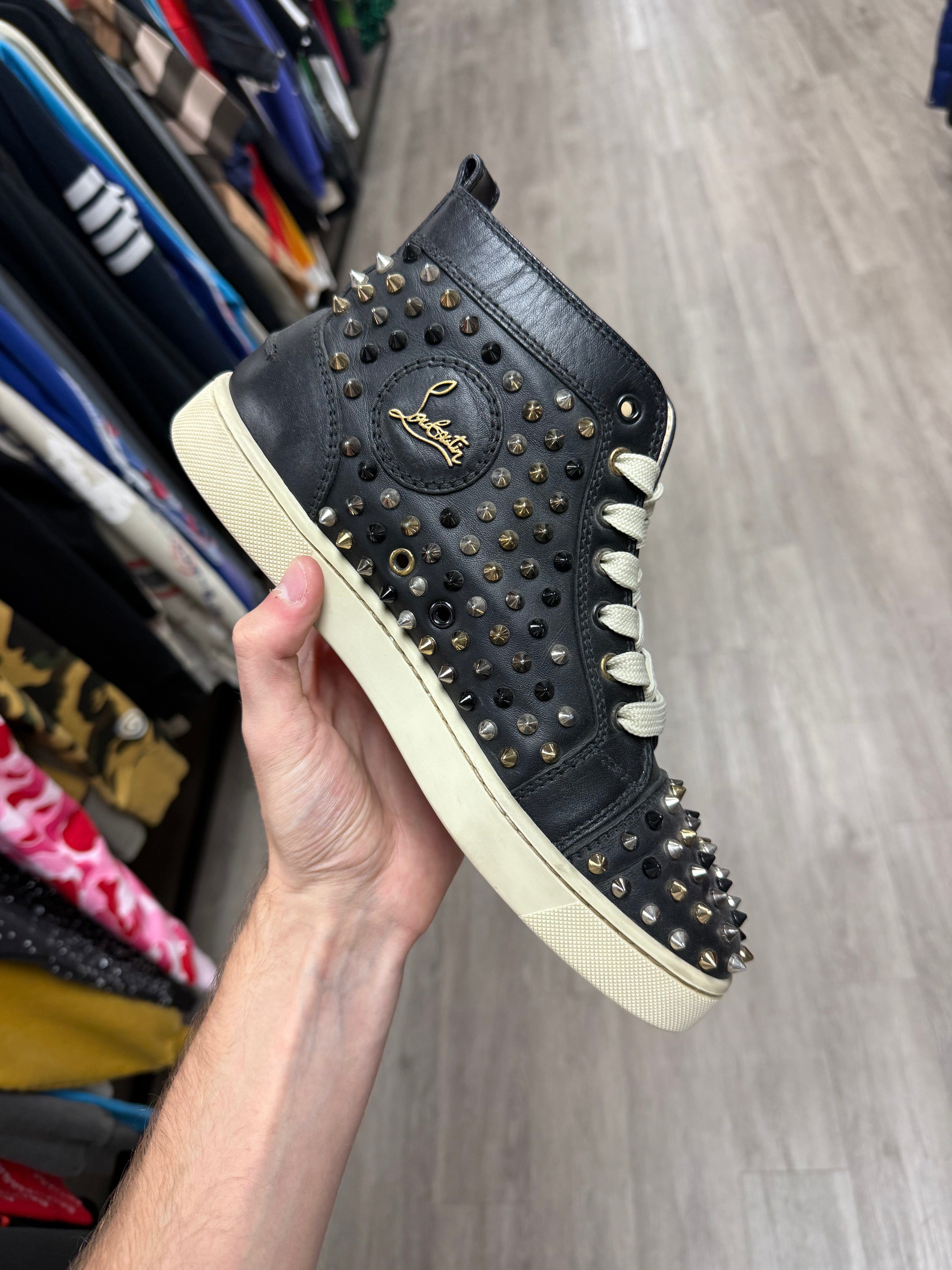 Christian Louboutin High Top Black Cream Used 41 (8) With Box