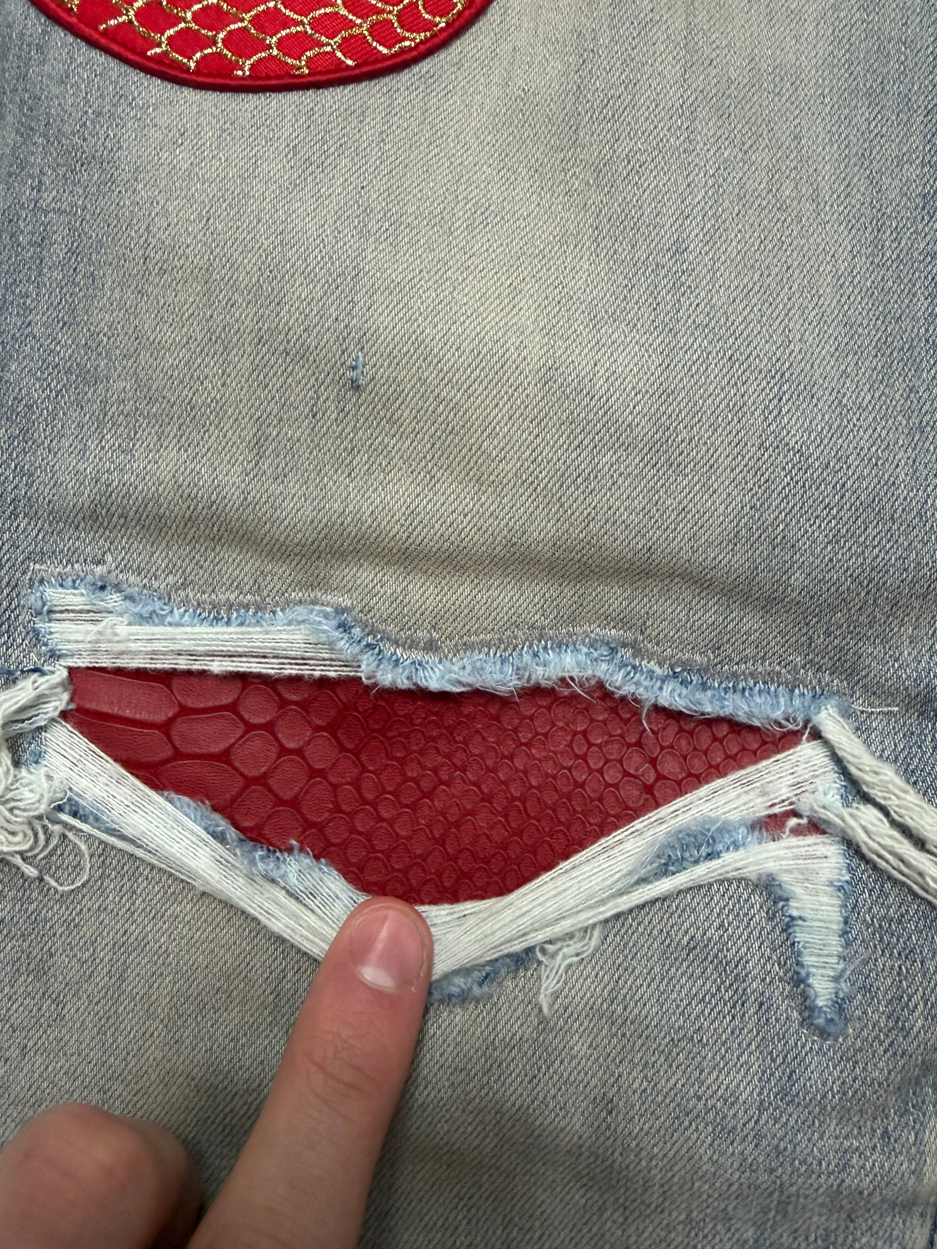 Amiri Light Wash Snake Skin Red Gold Jeans