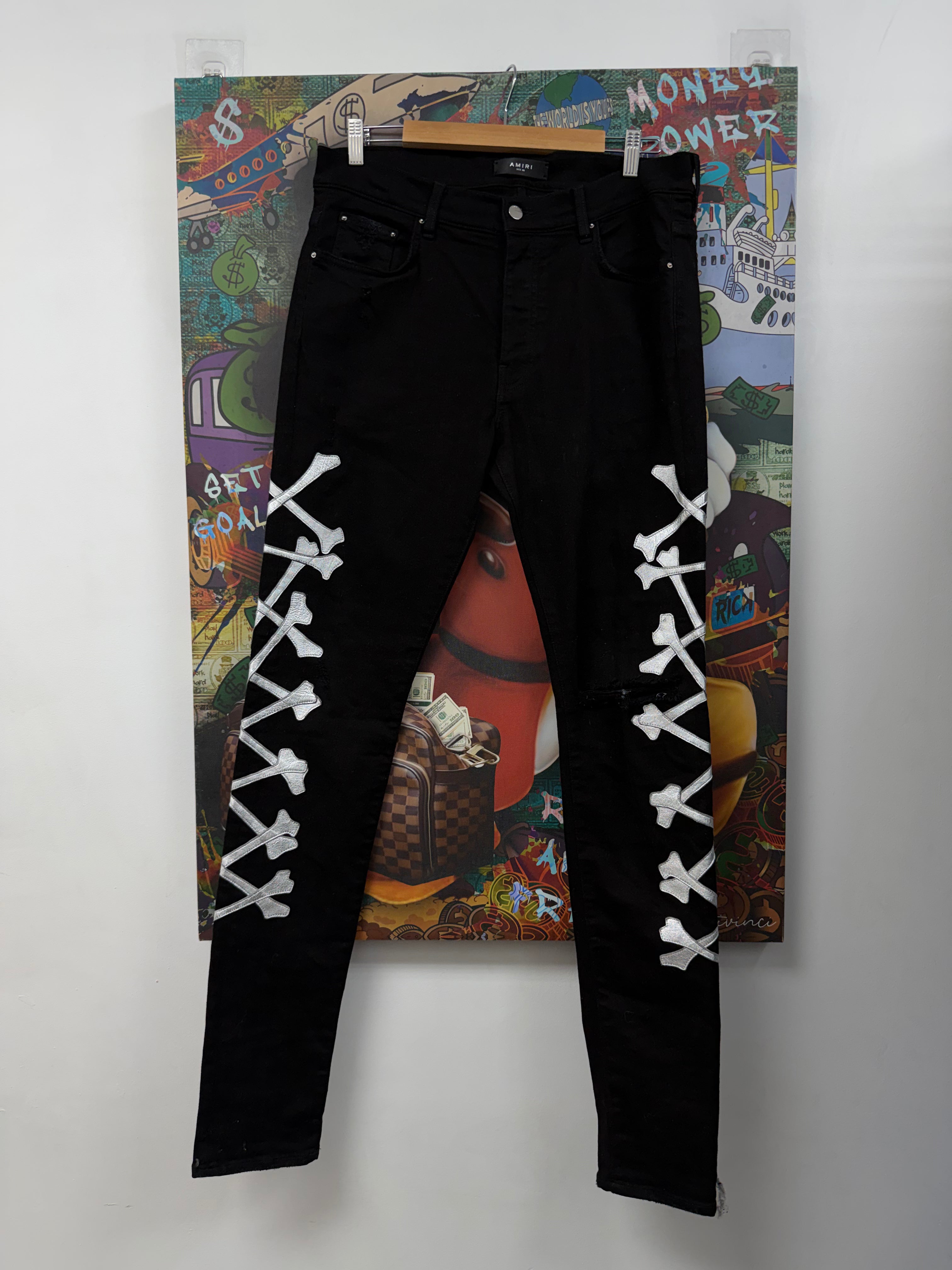 Amiri Black SIlver Bones Jeans