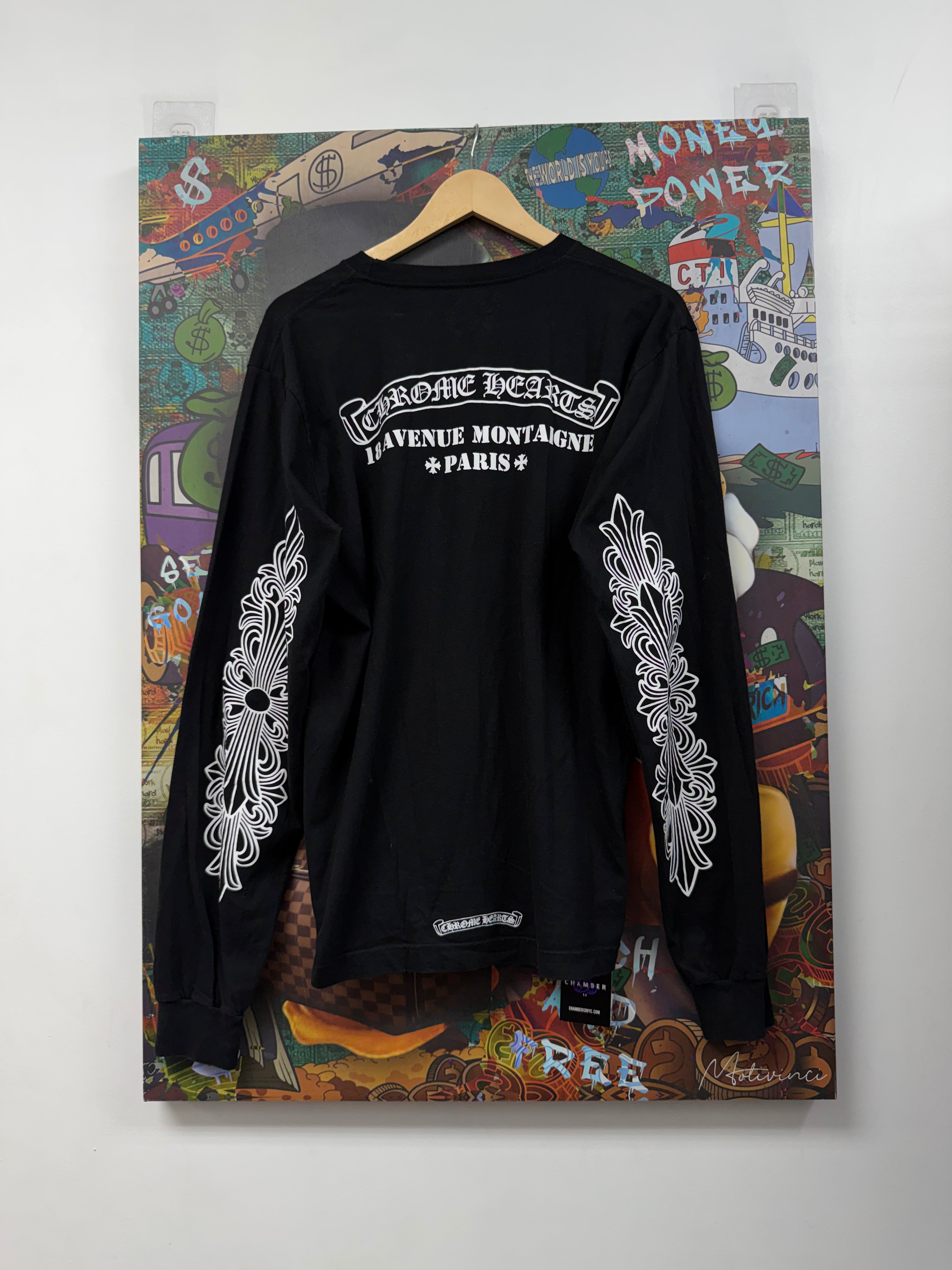 Chrome Hearts Black Floral Scroll Paris Long Sleeve
