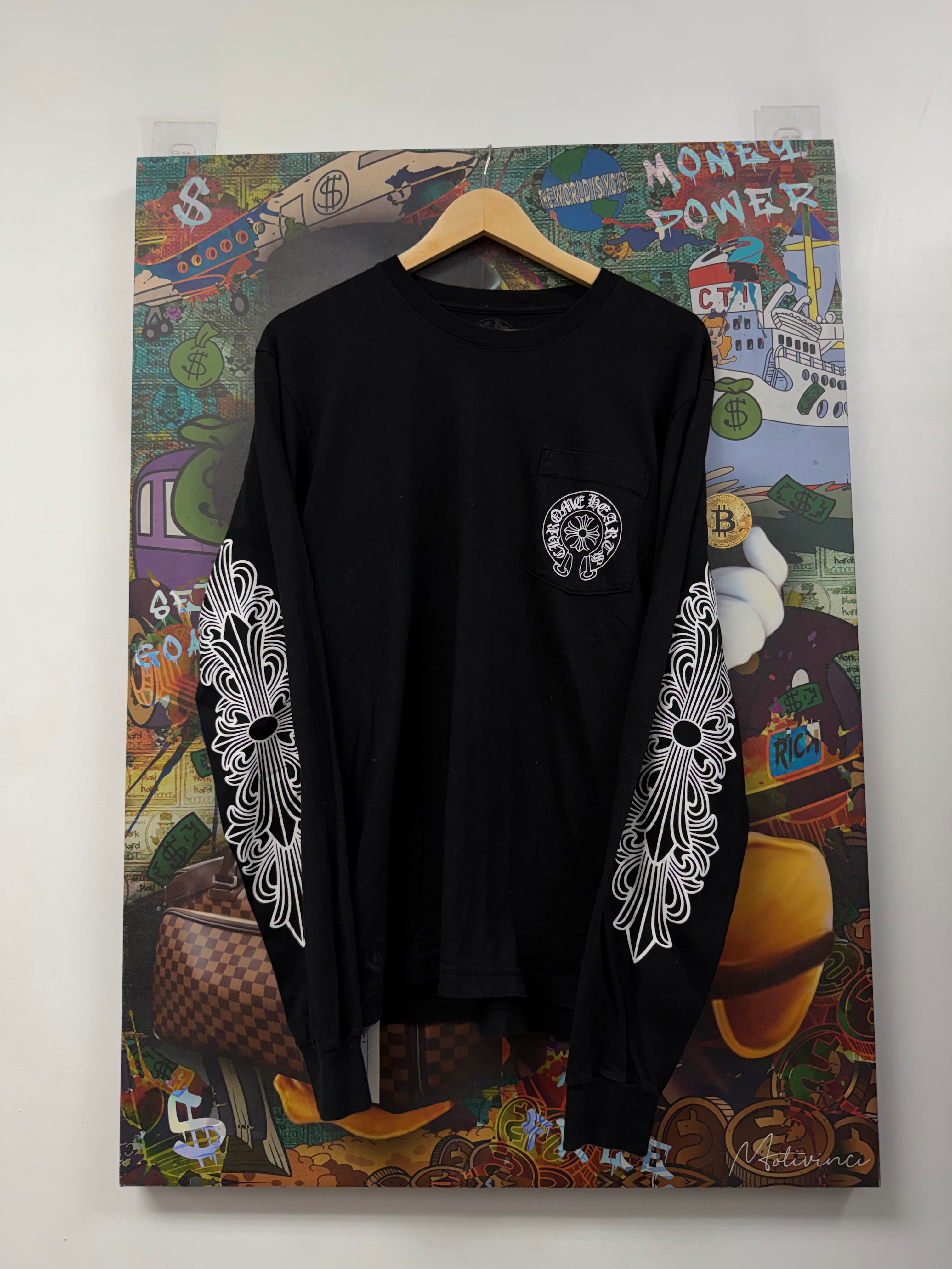 Chrome Hearts Black Floral Scroll Paris Long Sleeve