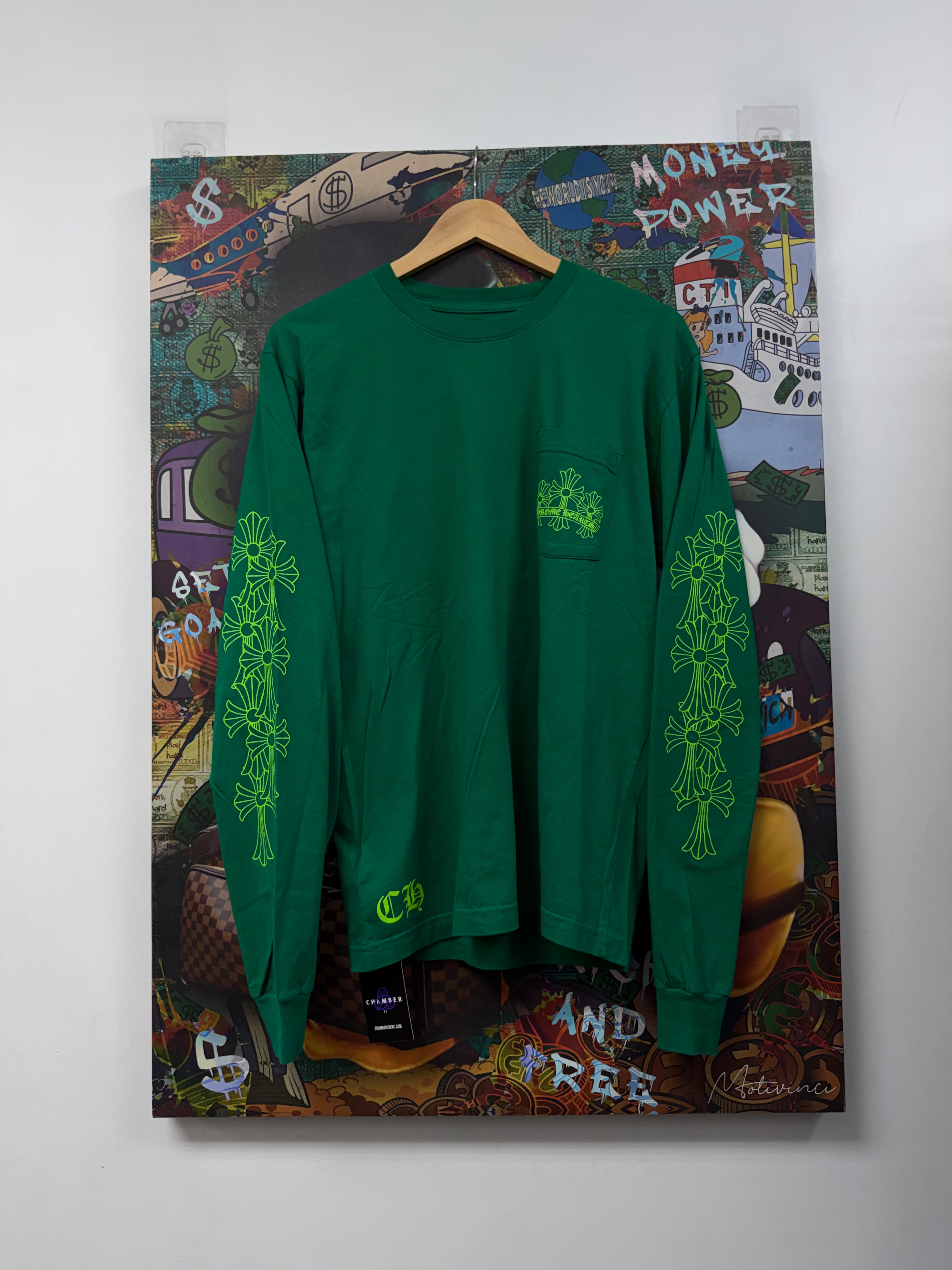 Chrome Hearts Slime Green Flooded Cross Long Sleeve