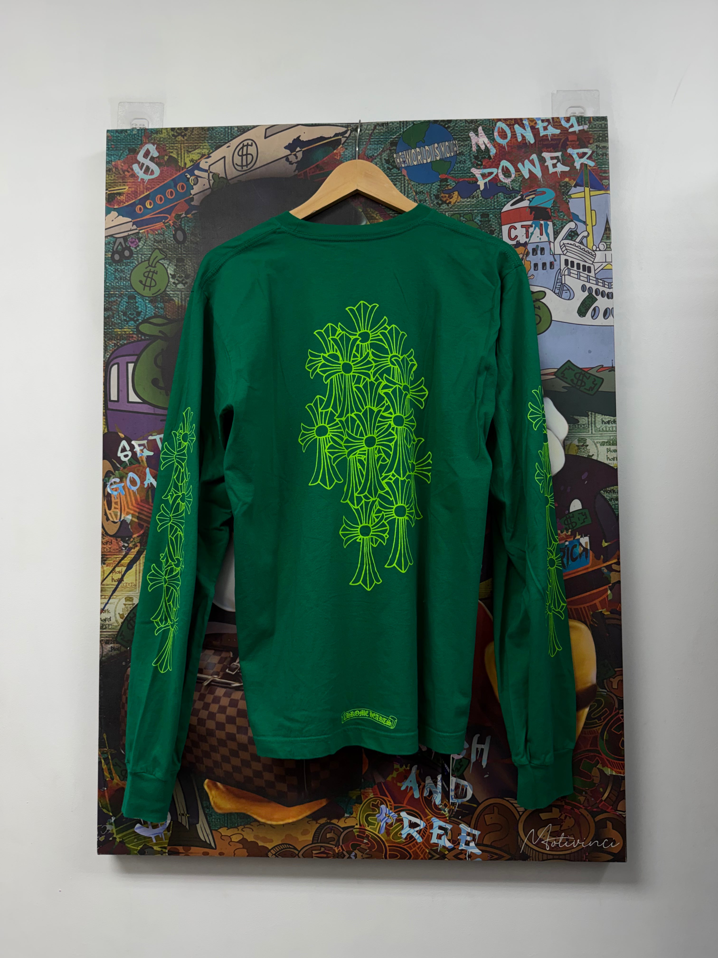 Chrome Hearts Slime Green Flooded Cross Long Sleeve