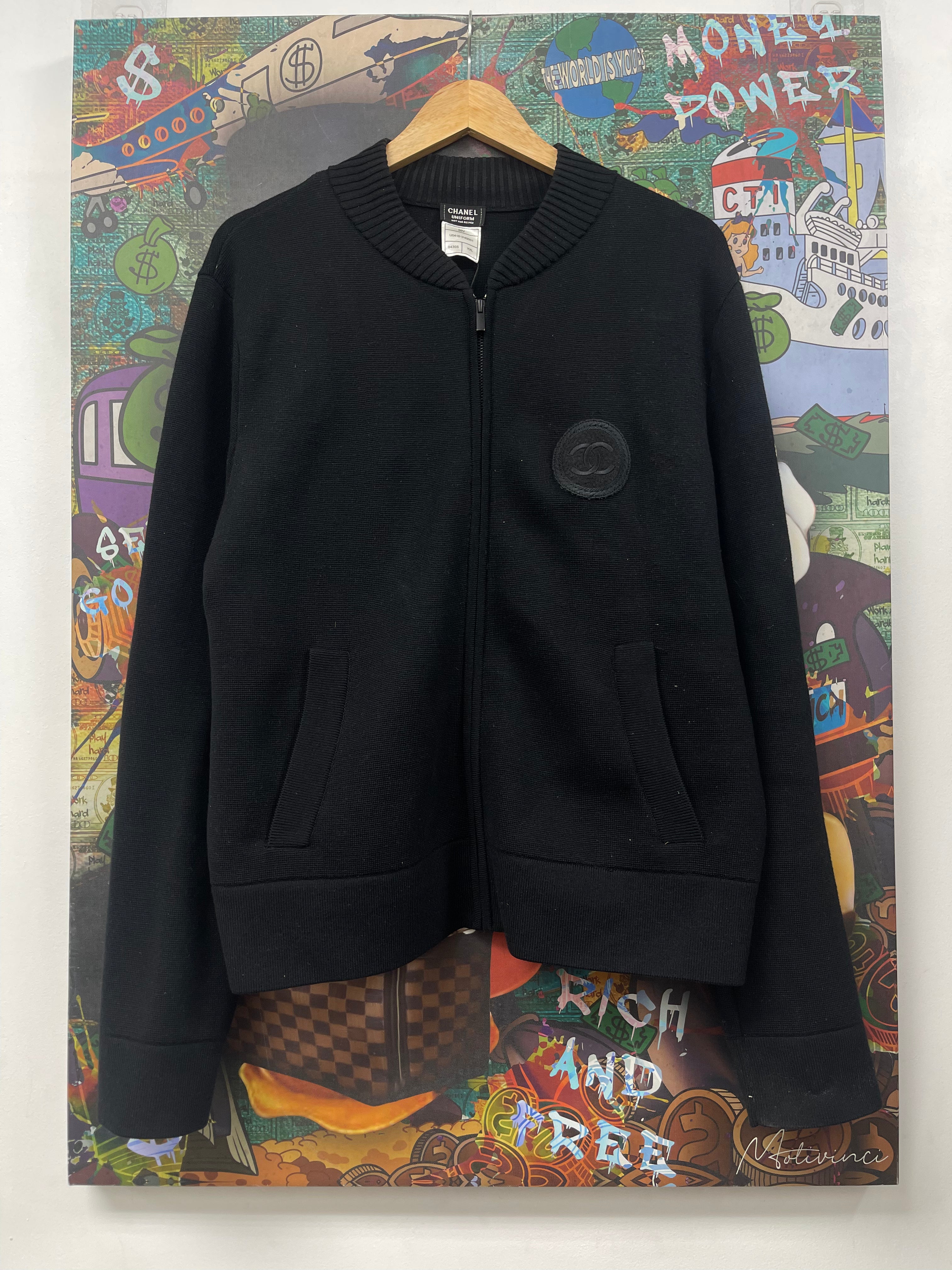 Chanel Black Uniform Zip Up Cardigan