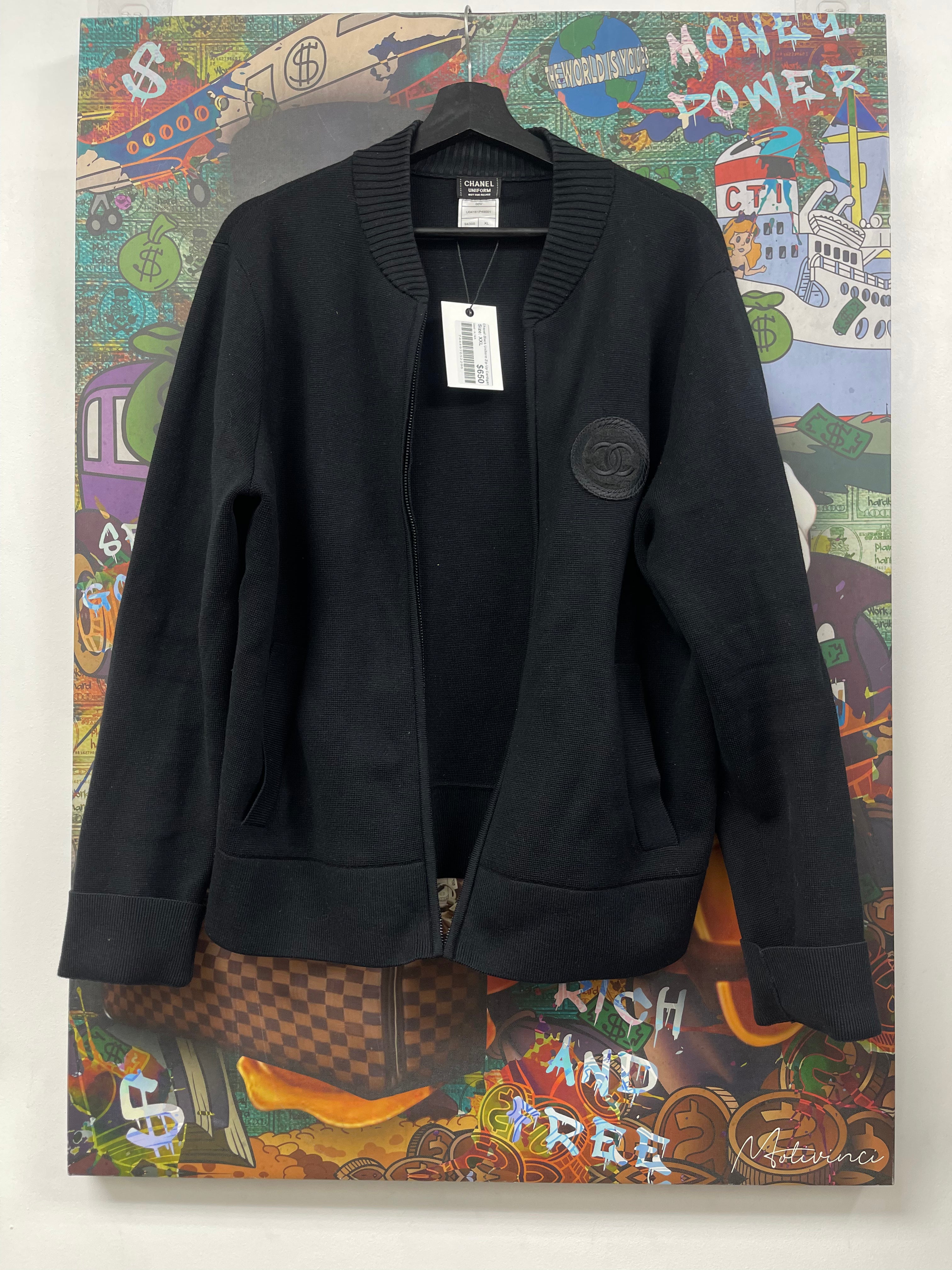Chanel Black Uniform Zip Up Cardigan