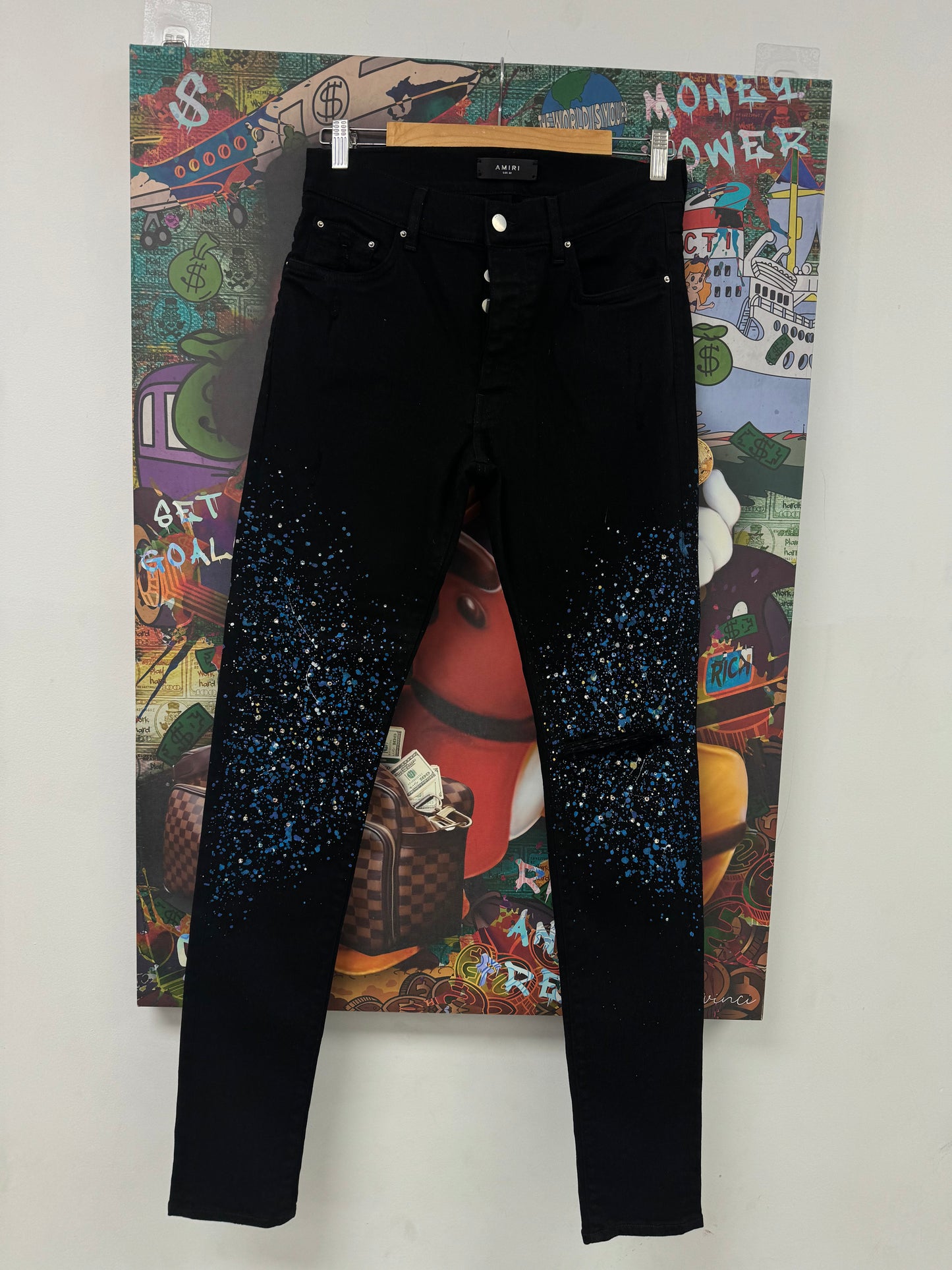 Amiri Crystal Splatter Jeans Black Used 32 N/A