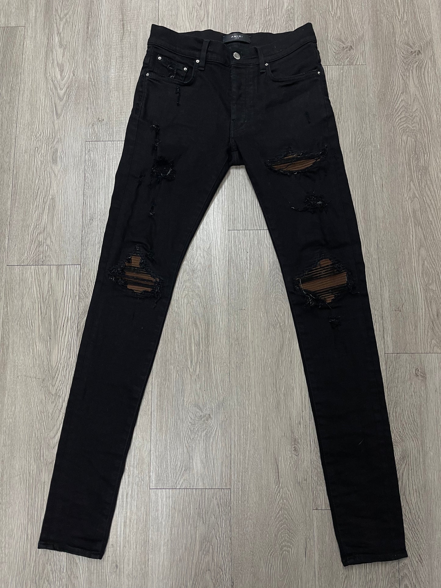 Amiri MX1 Black Brown Ultra Seude Patch Jeans