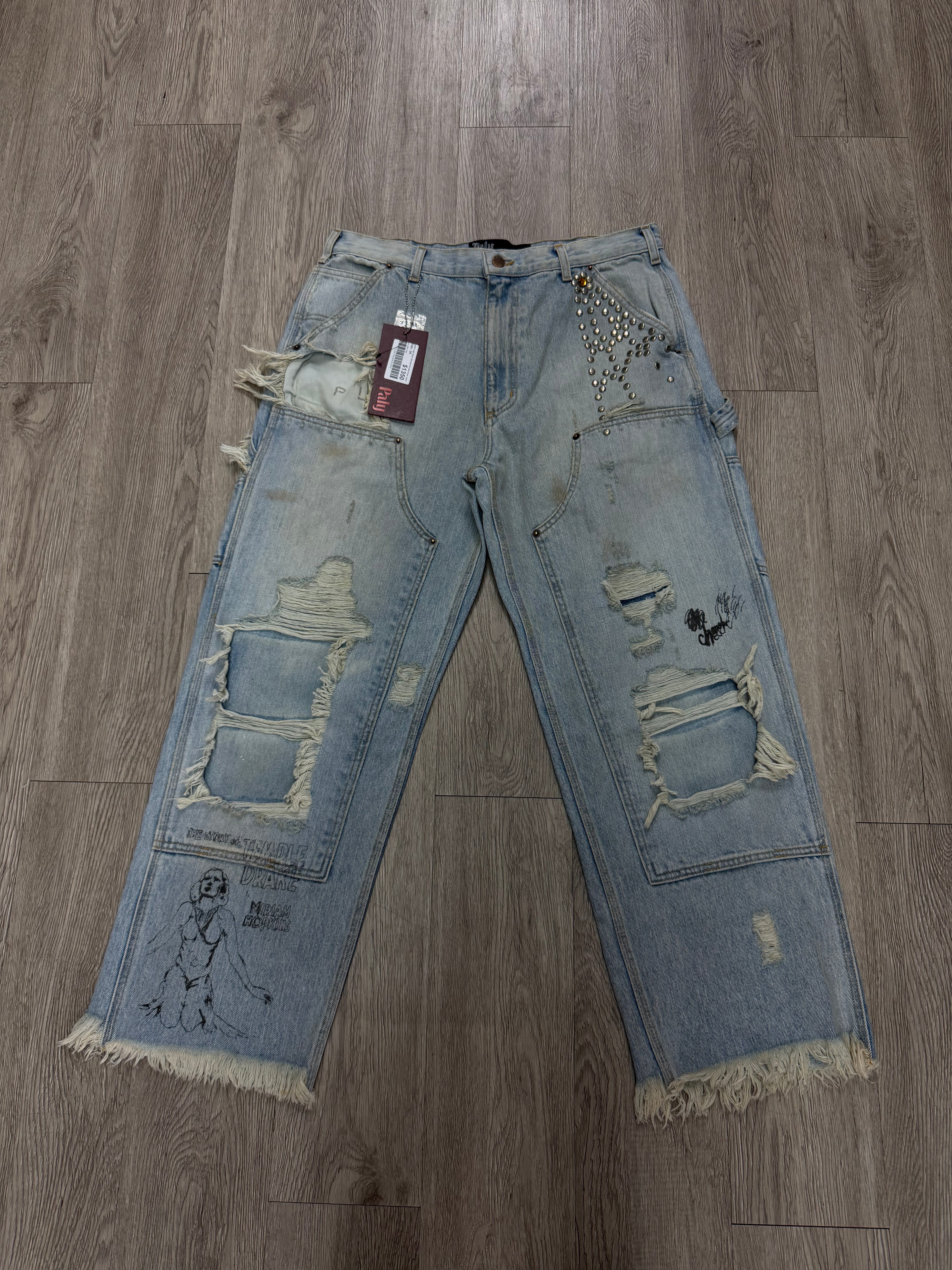 Paly Light Wash Studded Double Knee Jeans