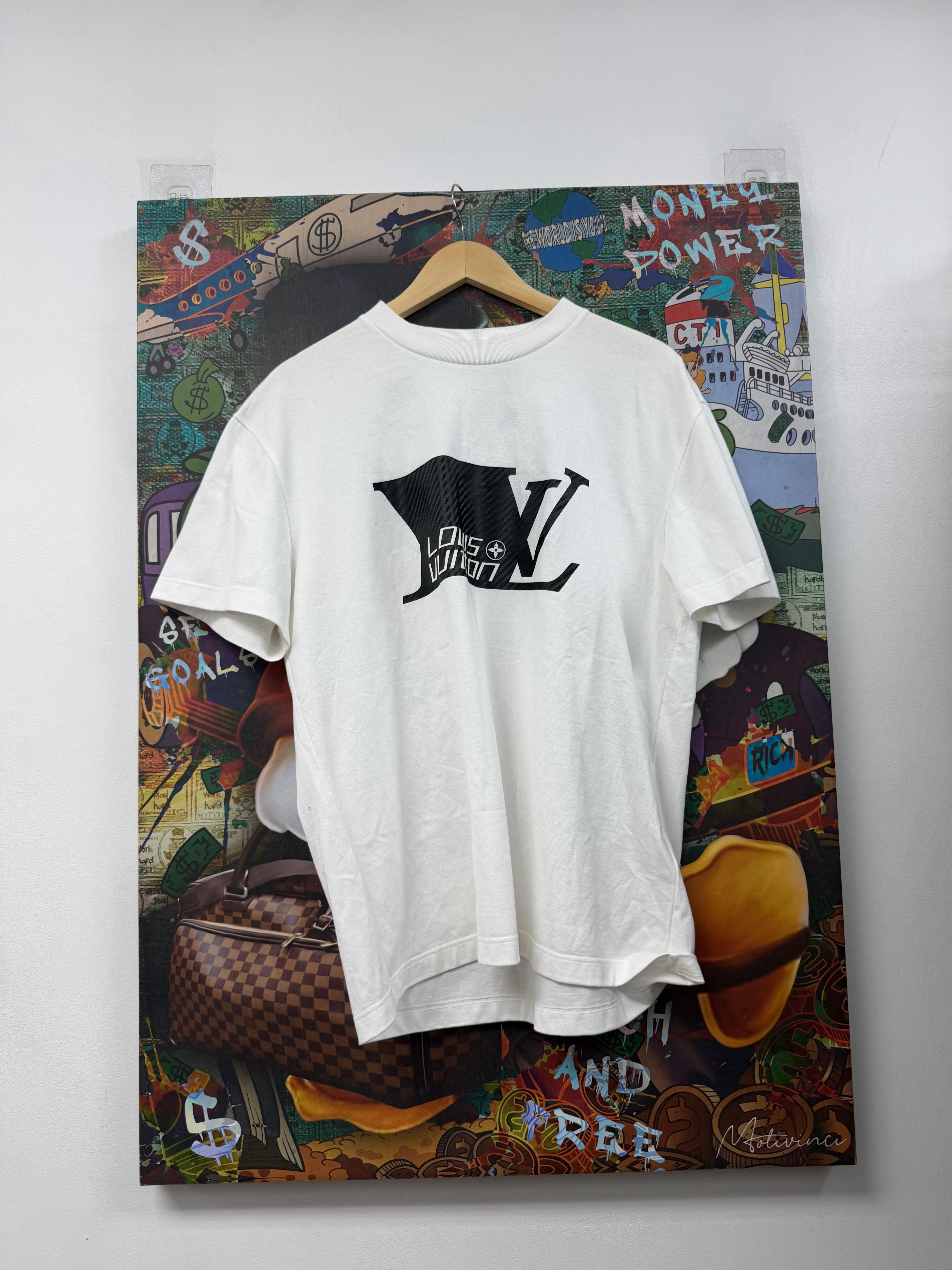Louis Vuitton White Black Printed Signature Tee