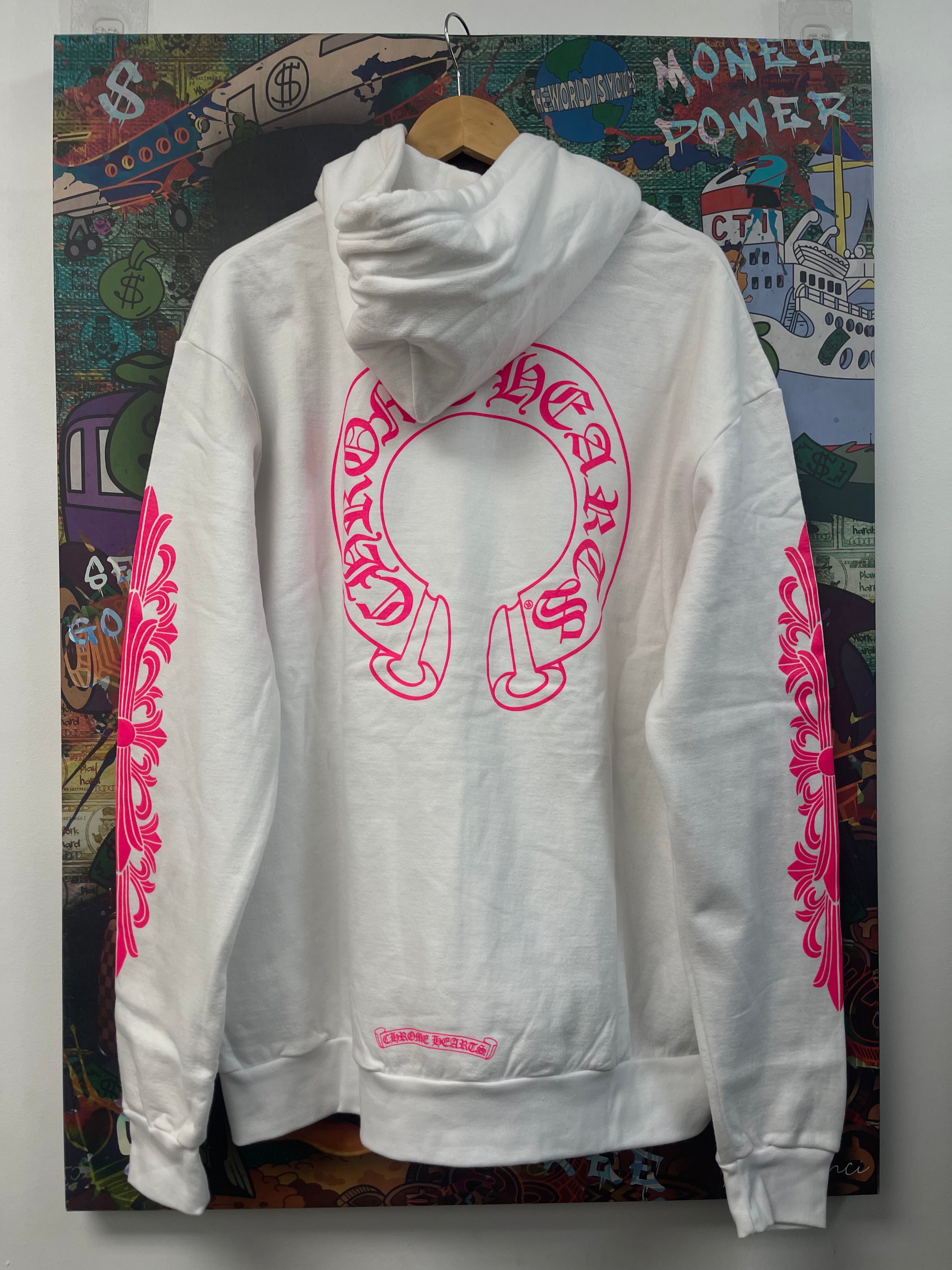 Chrome Hearts White Pink Floral Horseshoe Hoodie