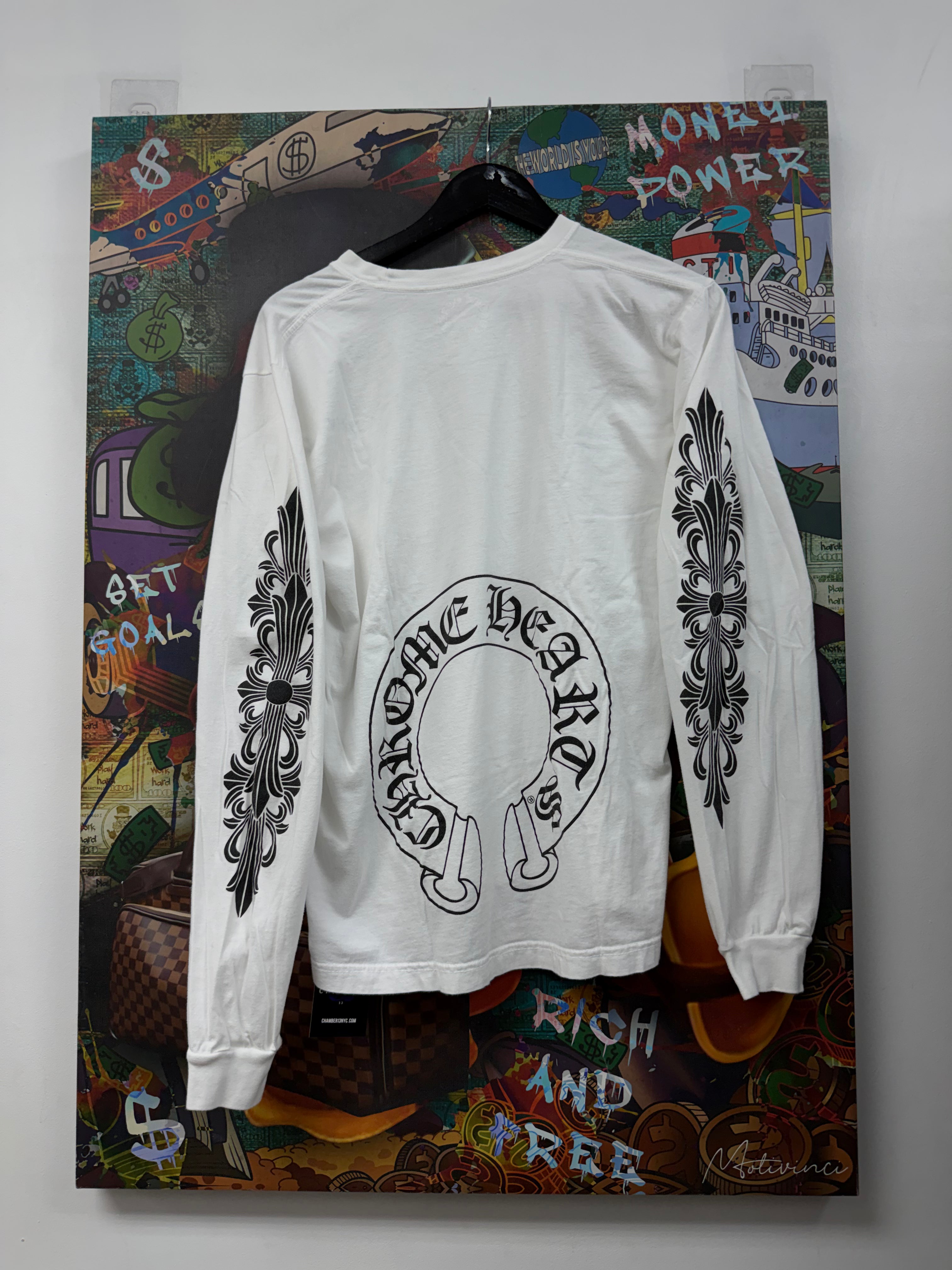 Chrome Hearts White Black Floral Horseshoe Long Sleeve