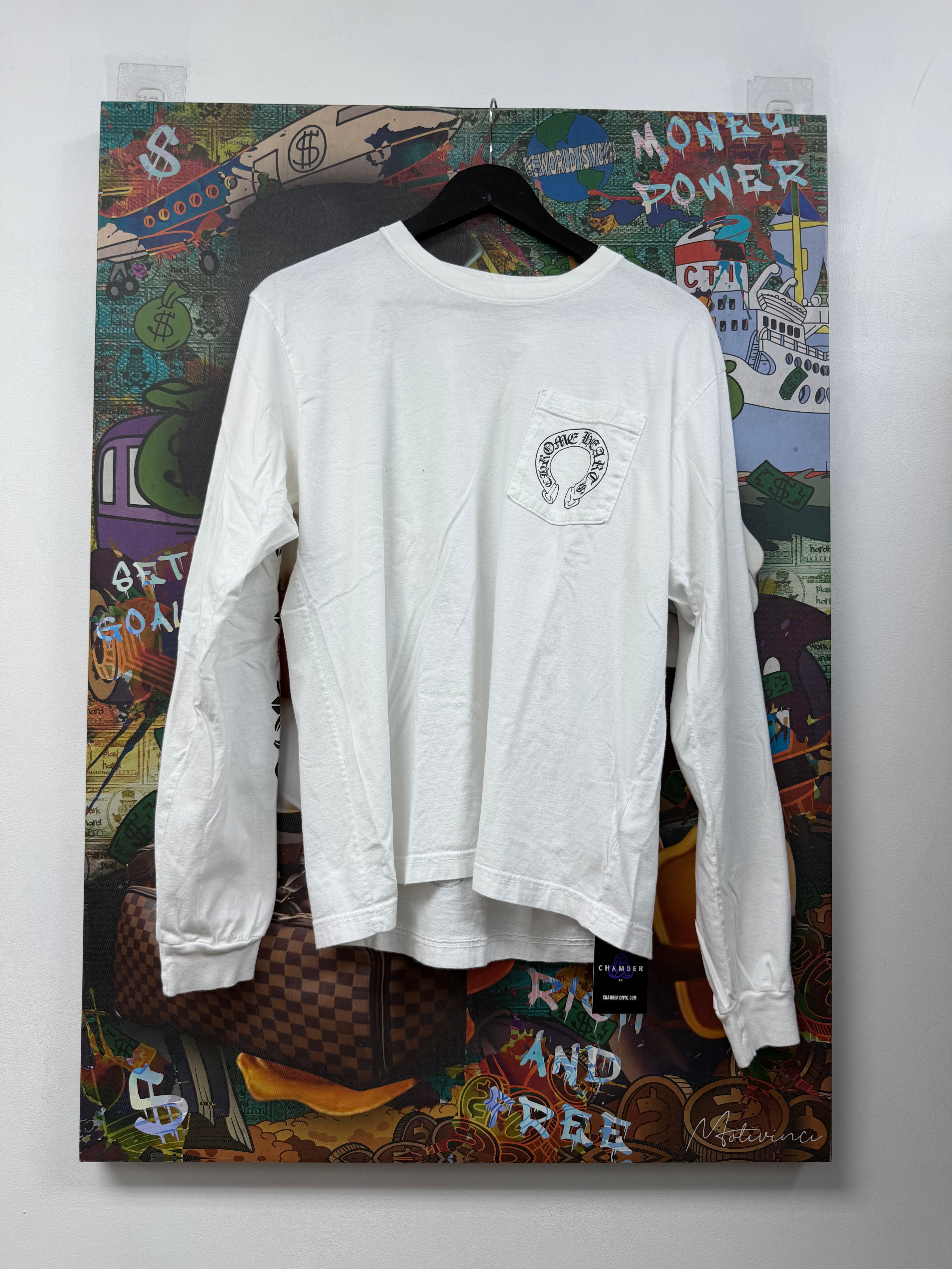 Chrome Hearts White Black Floral Horseshoe Long Sleeve