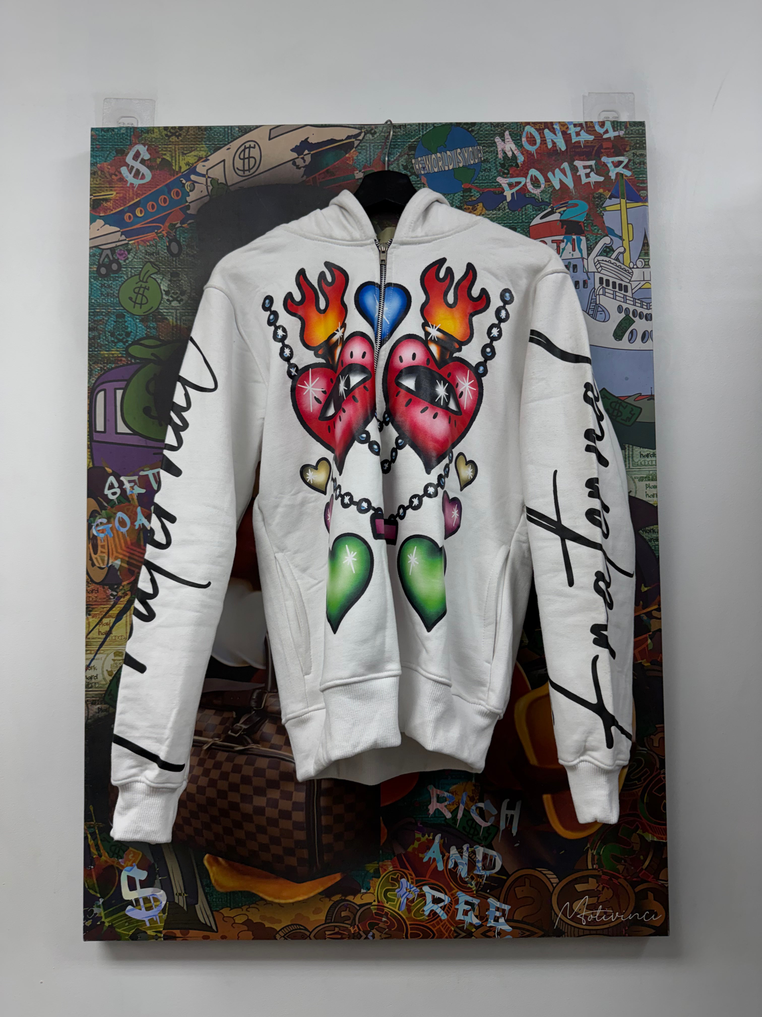 Fraternal White Child Heart Zip Up Hoodie
