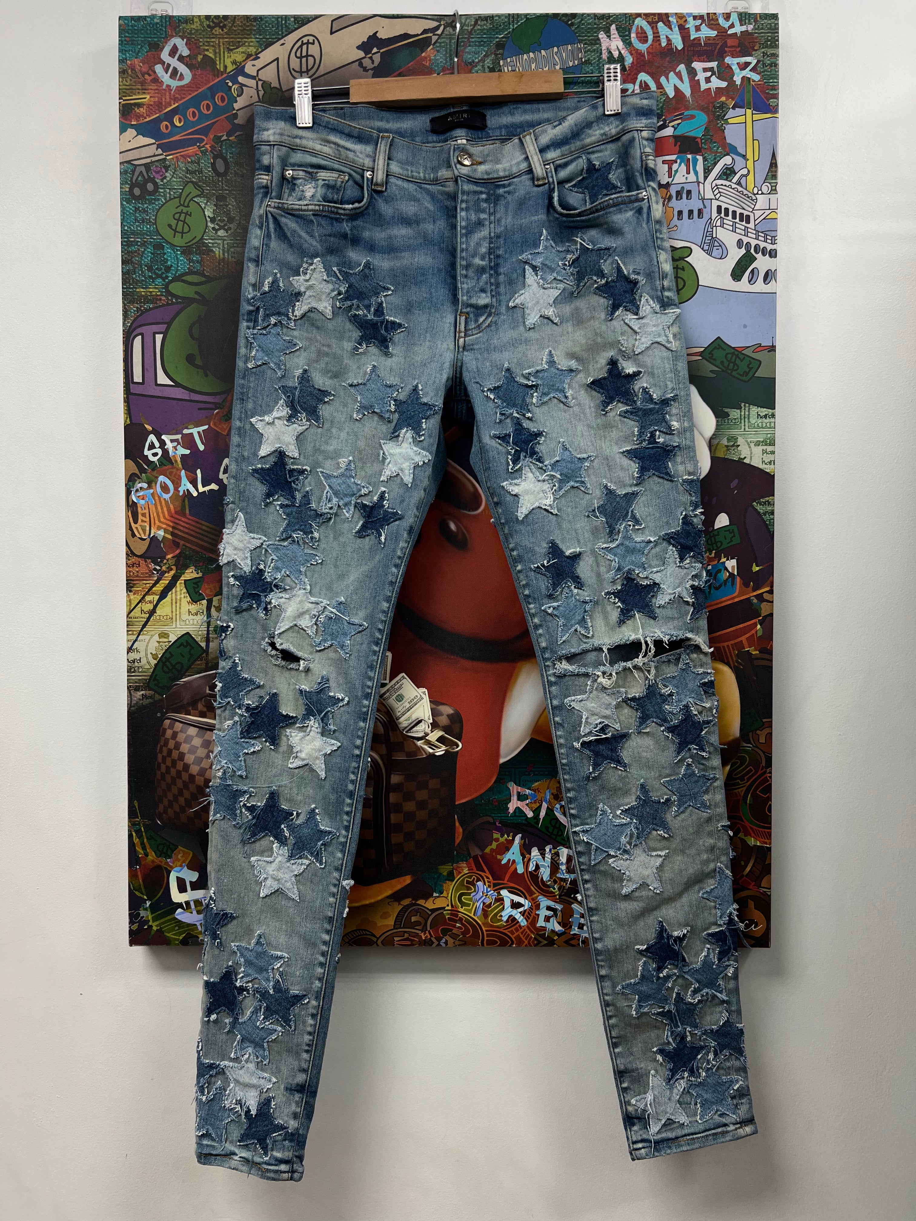 Amiri Jeans Light Wash Denim Chemist Stars