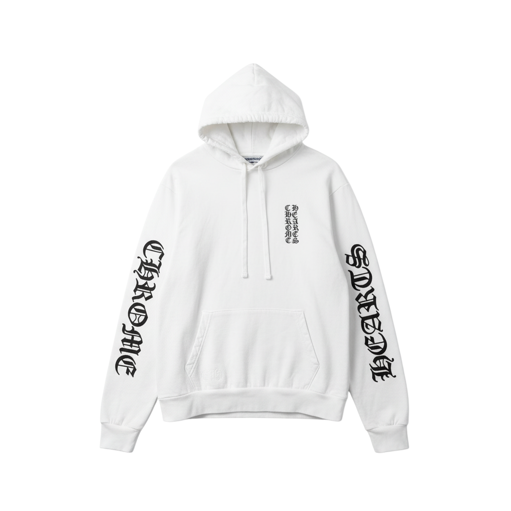 Chrome Hearts 'Small Scroll Logo' White & Black Hoodie